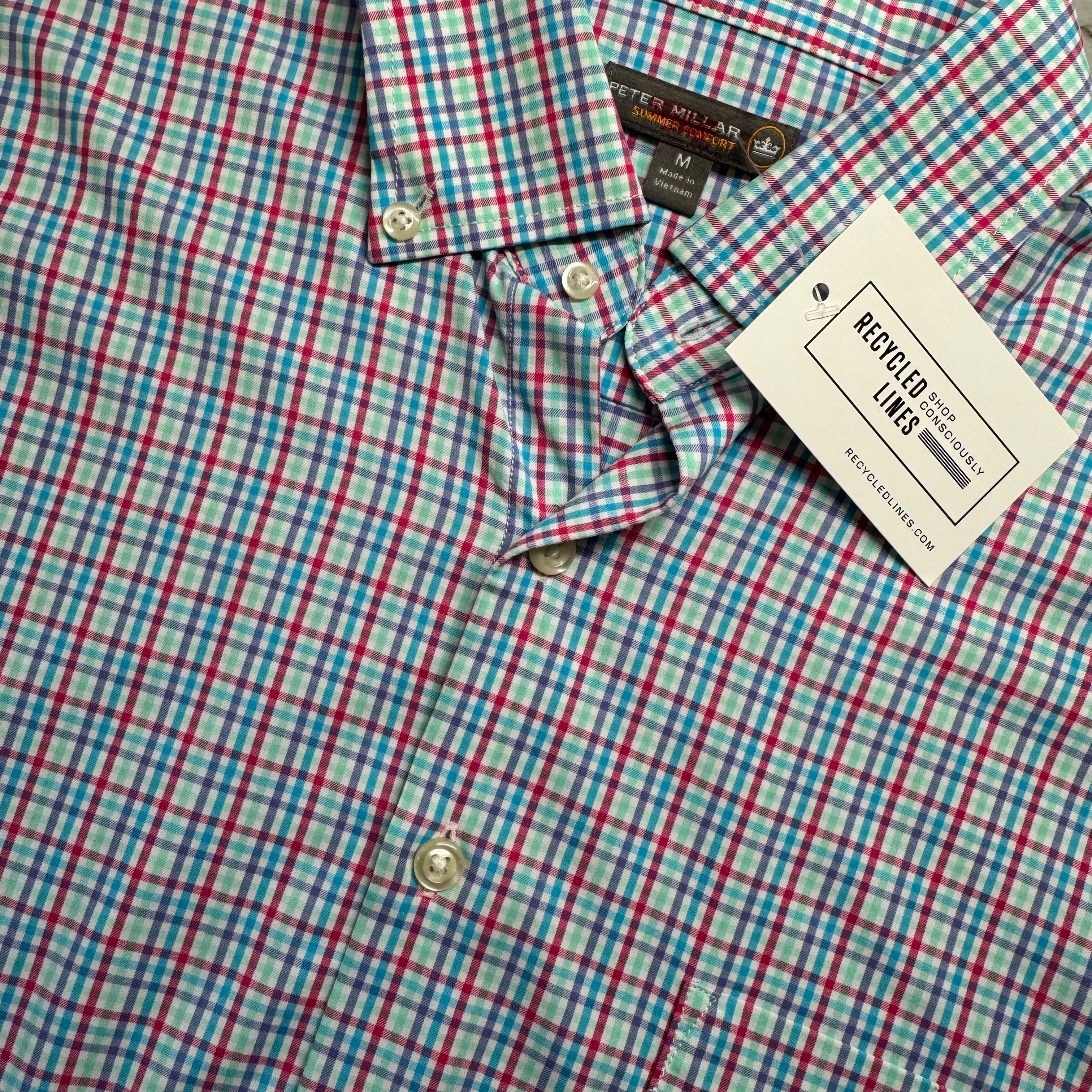 Peter Millar Summer Comfort Button Down, Pink/Purple/Blue Mens Size M in excellent condition — Recycled Lines, Fairfield CT | Premium Sustainable Consignment