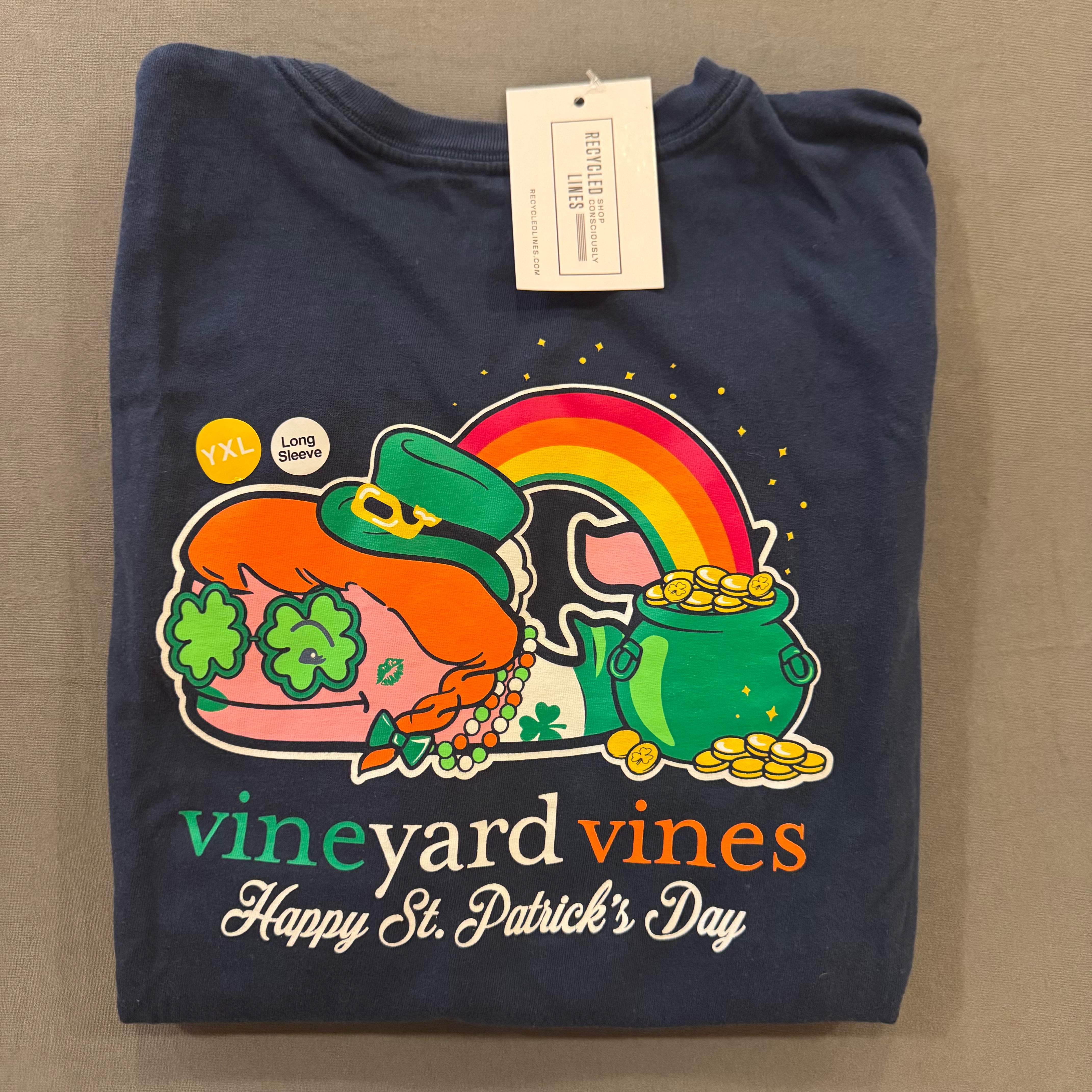 Vineyard Vines St. Patricks Day Tee, Navy Girls Size XL