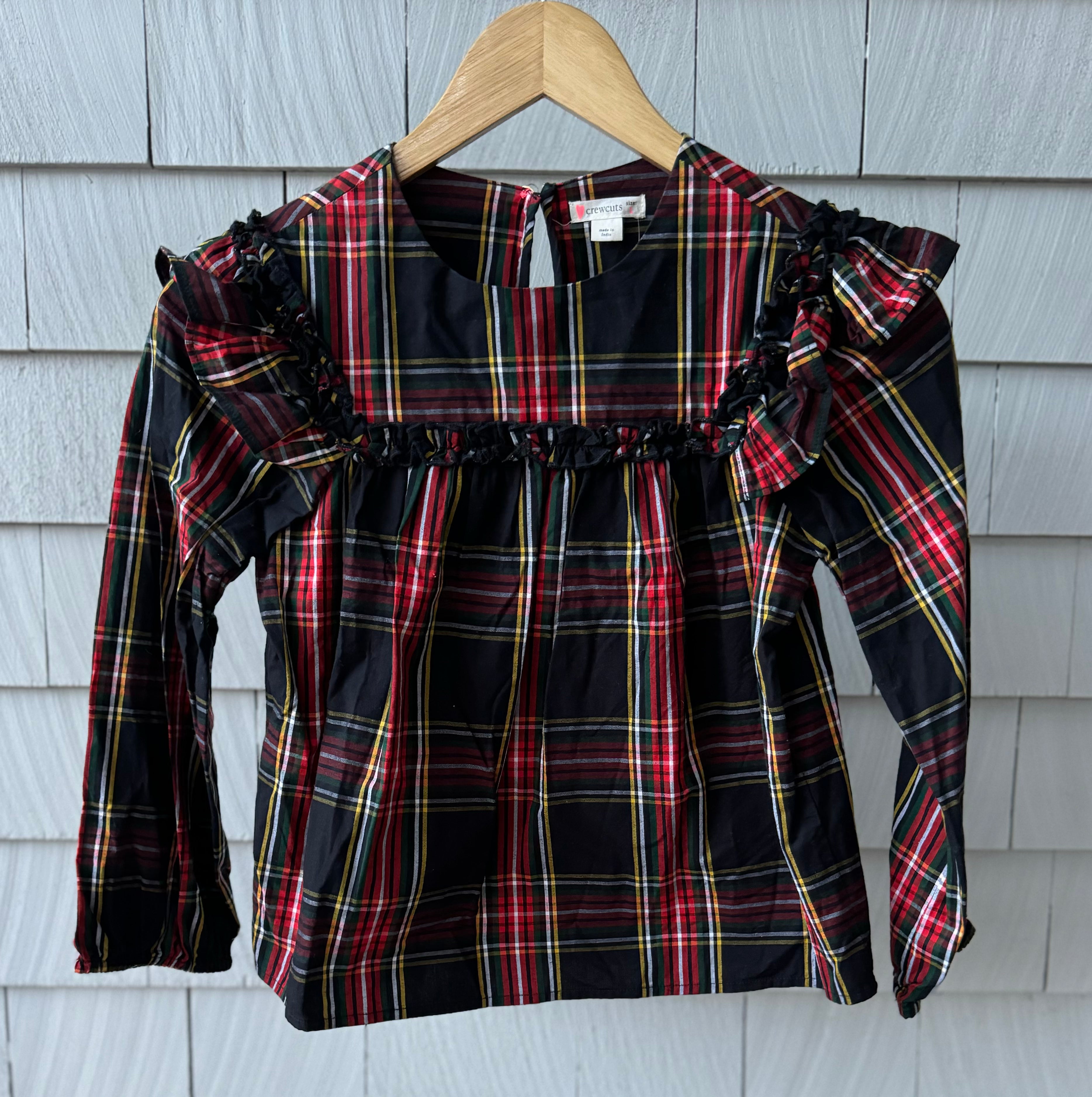 Crewcuts Holiday Top, Black/Red Plaid Girls Size L in excellent condition — Recycled Lines, Fairfield CT | Premium Sustainable Consignment