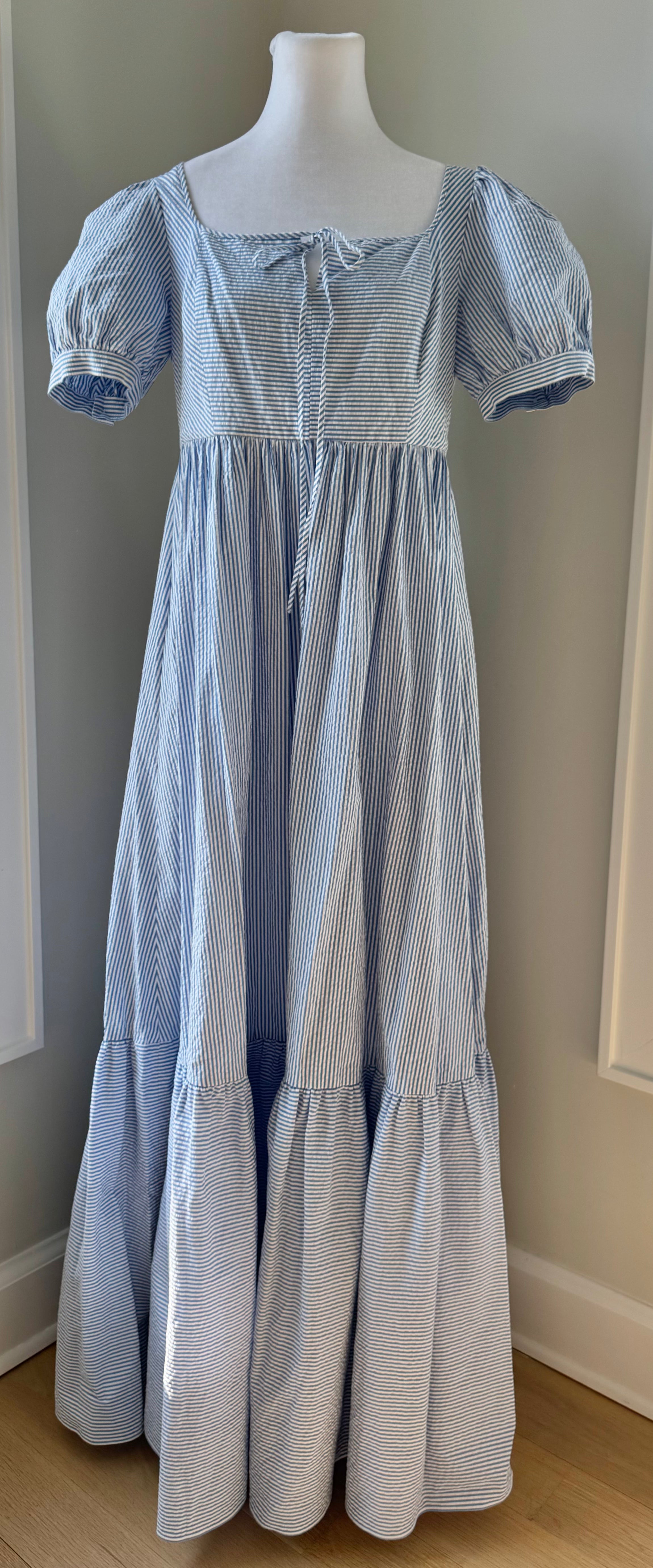 Brooks Brothers NWT Seersucker Puff Sleeve Dress, Blue/White Womens Size 6
