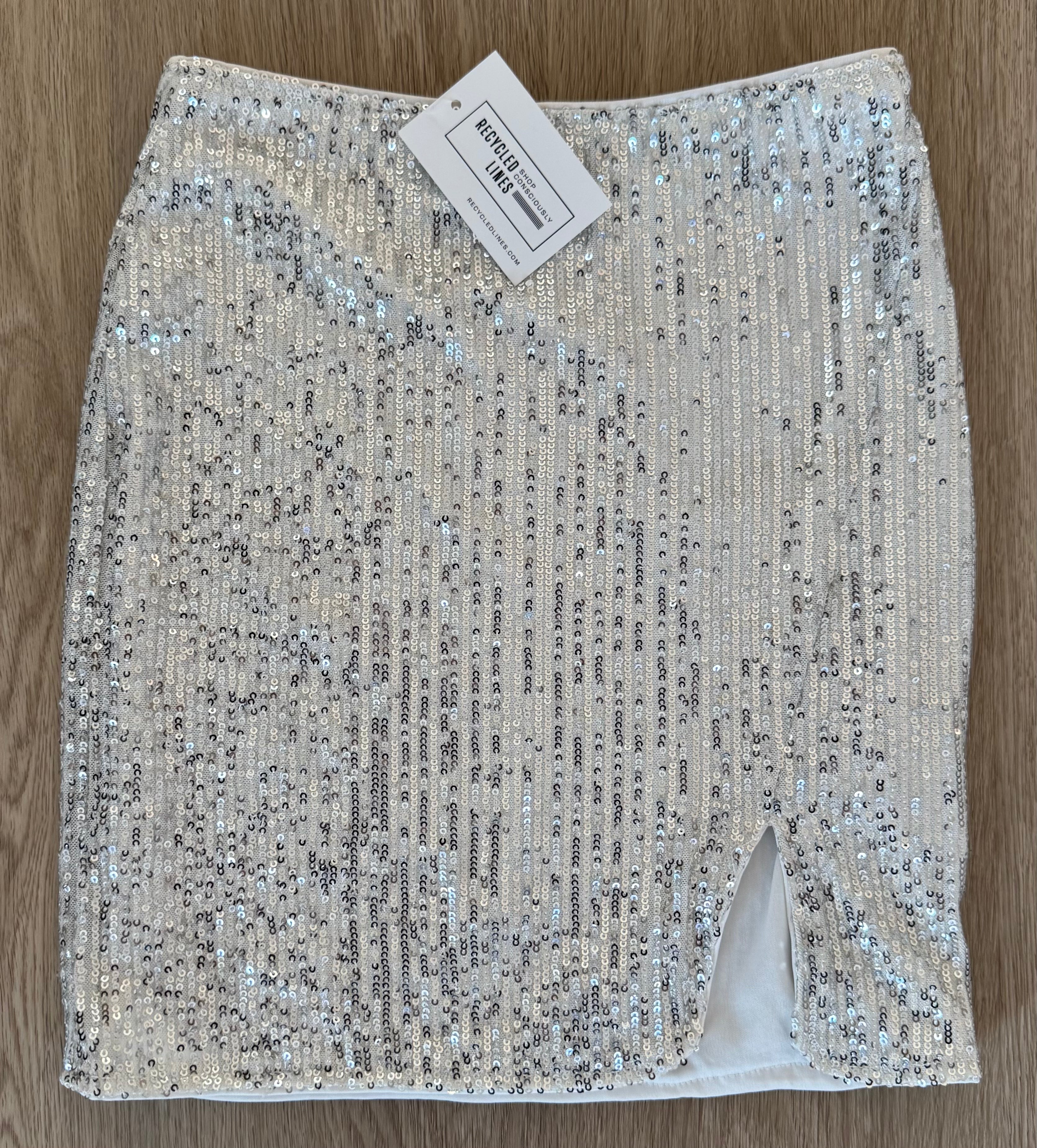 Princess Polly Sequin Skirt, Silver Women Size 2