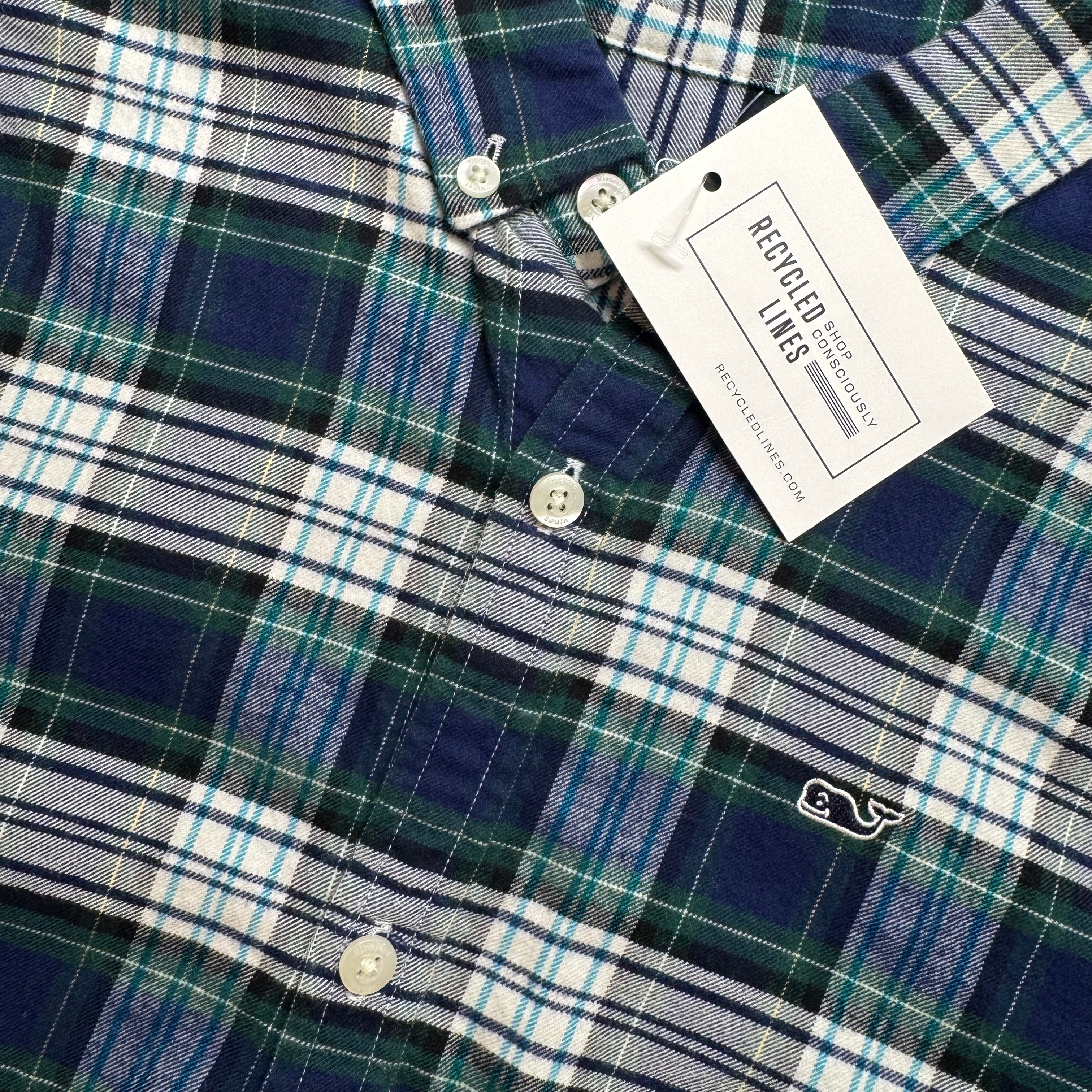 Vineyard Vines Flannel Shirt, Blue/Green Boys Size S (8/10) in excellent condition — Recycled Lines, Fairfield CT | Premium Sustainable Consignment