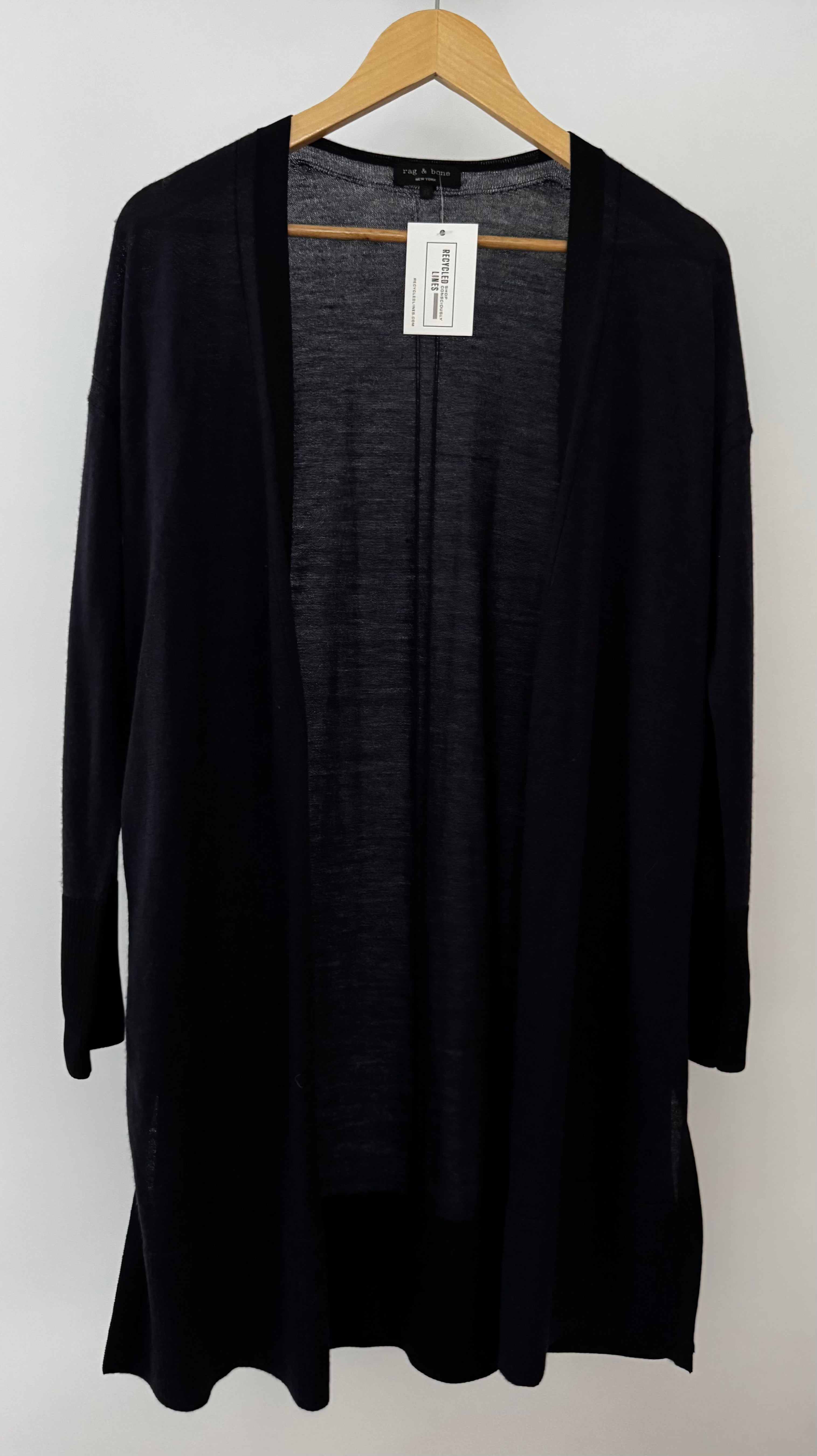 Rag & Bone 100% Merino Wool Long Cardigan, Navy/Black Womens Size XS