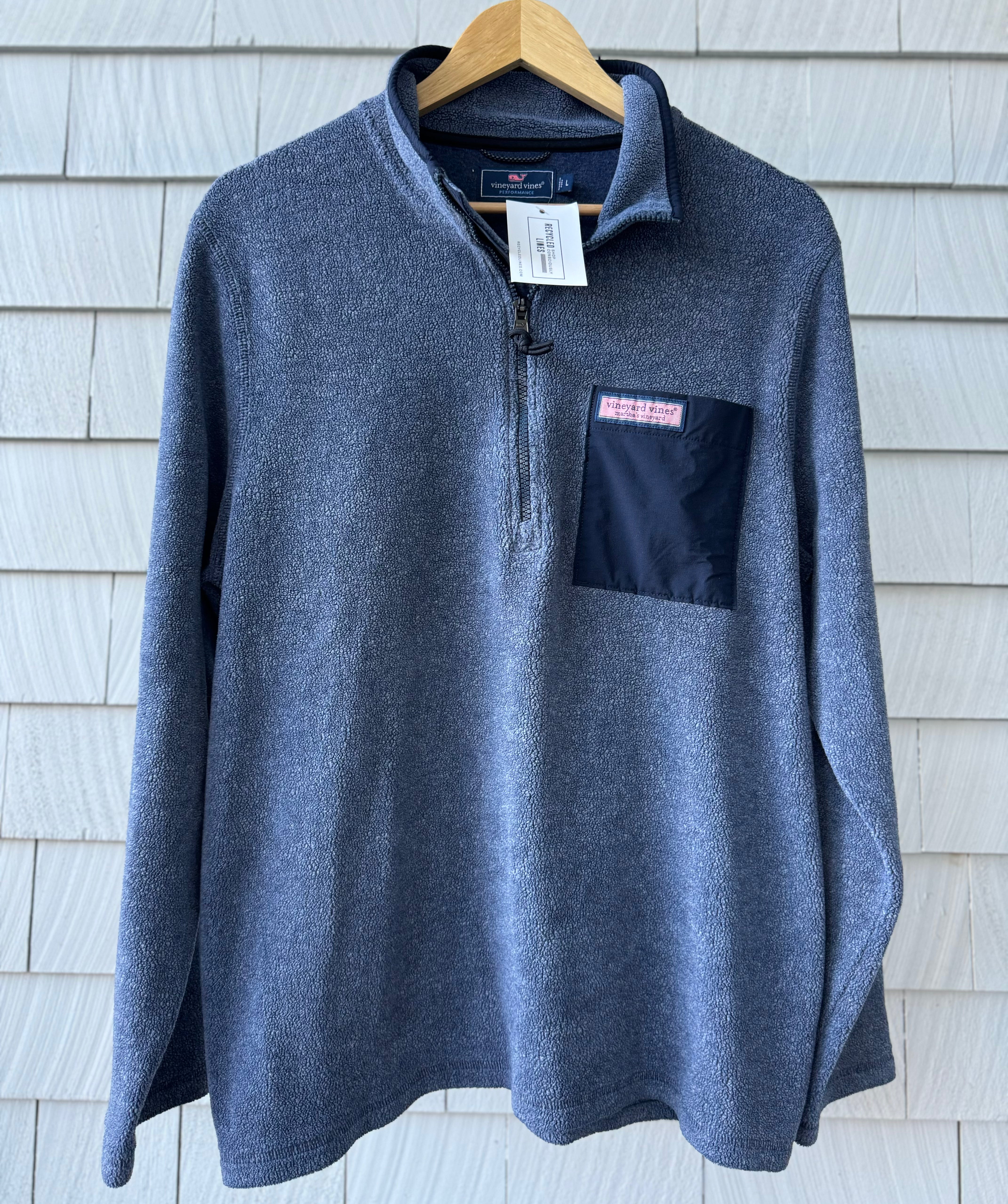 Vineyard Vines Fleece 1/4 Zip Pullover, Dusty Blue Mens Size L