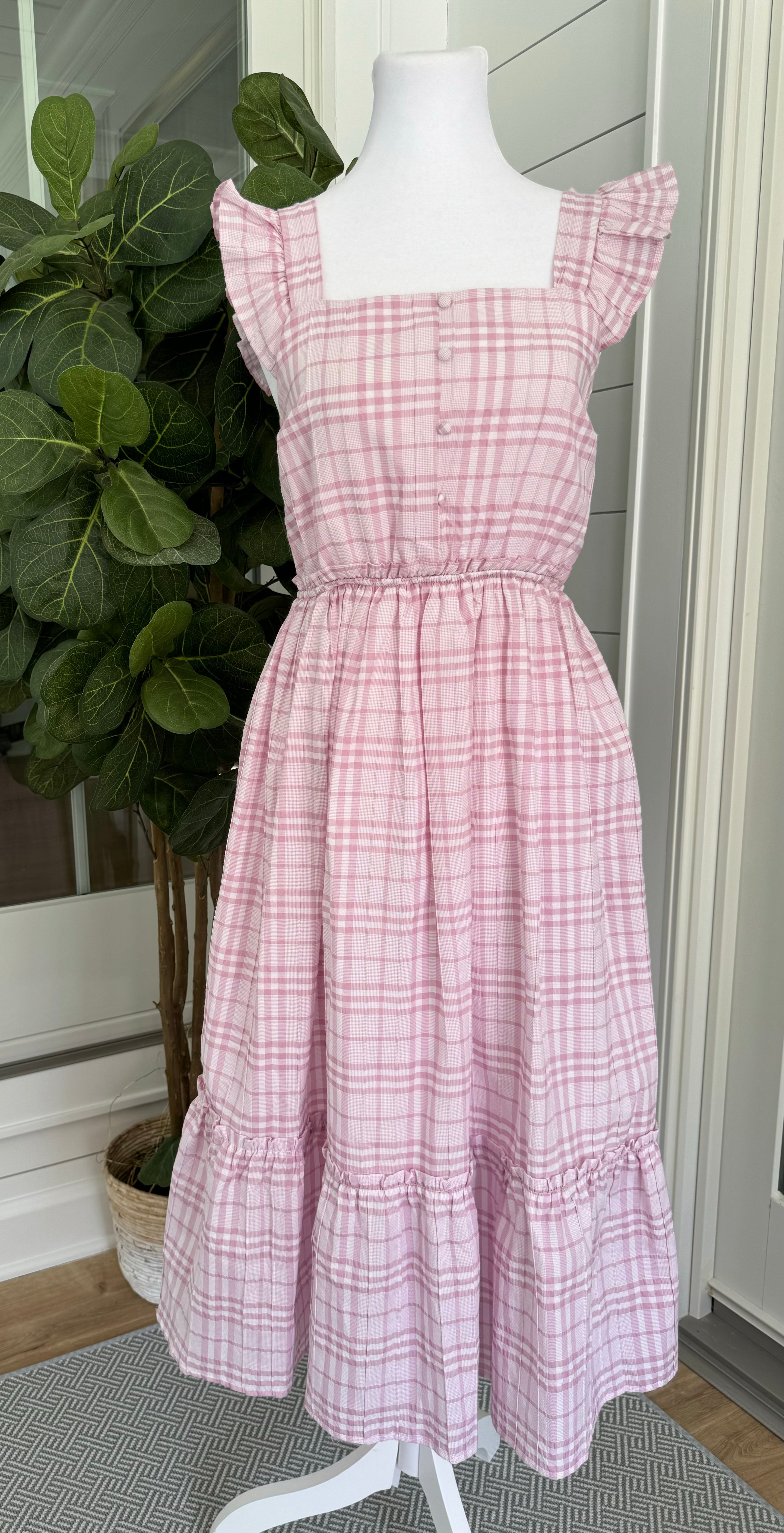 By the River Tiered Dress, Pink Womens Size S