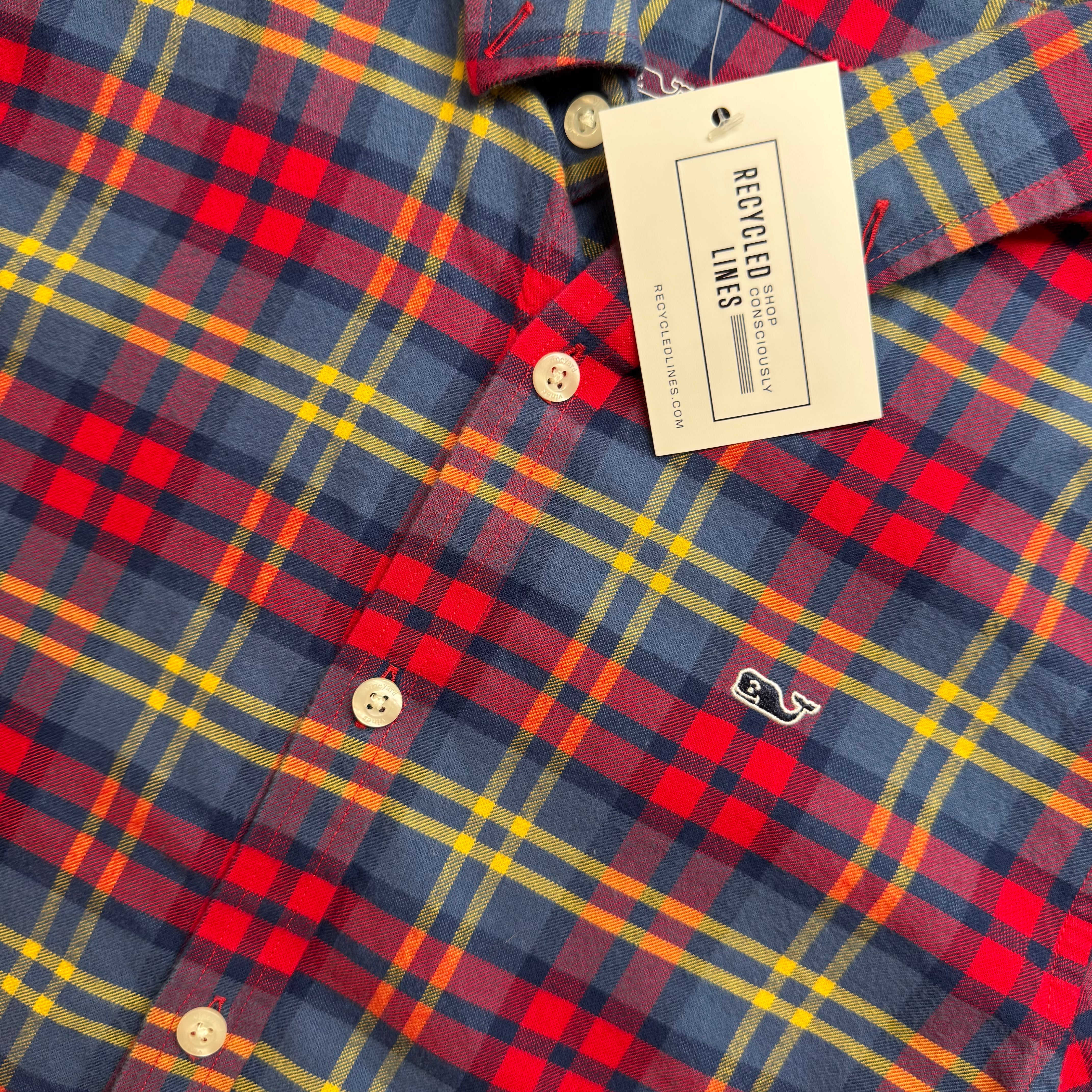 Vineyard Vines Flannel Shirt, Red/Blue/Yellow Boys Size M (12/14) in excellent condition — Recycled Lines, Fairfield CT | Premium Sustainable Consignment