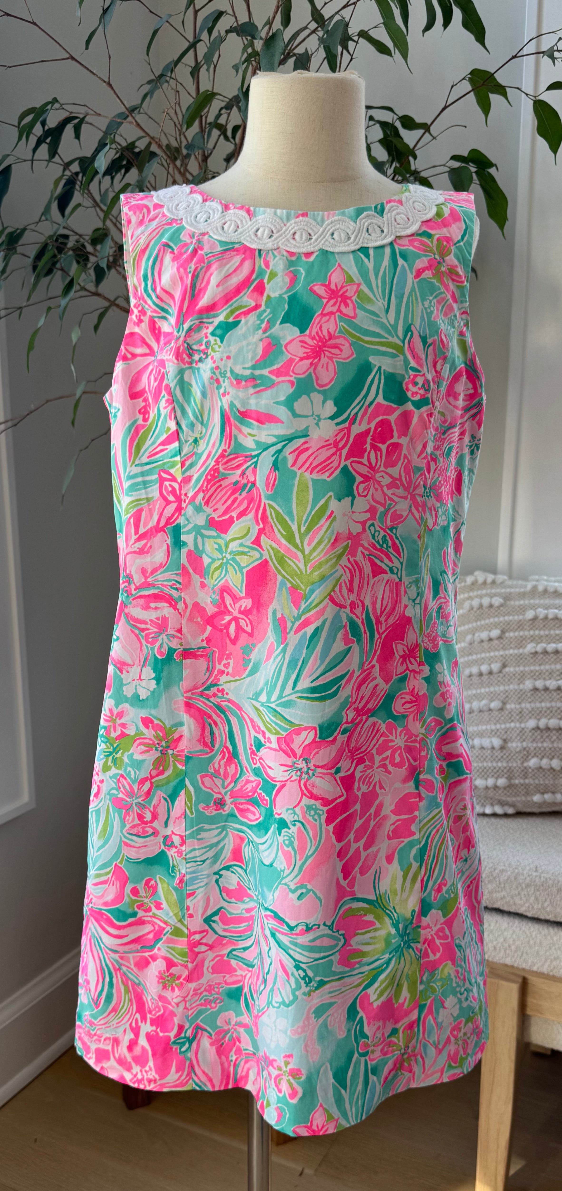 Lilly Pulitzer Floral Shift Dress, Pink/Teal Girls Size 12 in excellent condition — Recycled Lines, Fairfield CT | Premium Sustainable Consignment