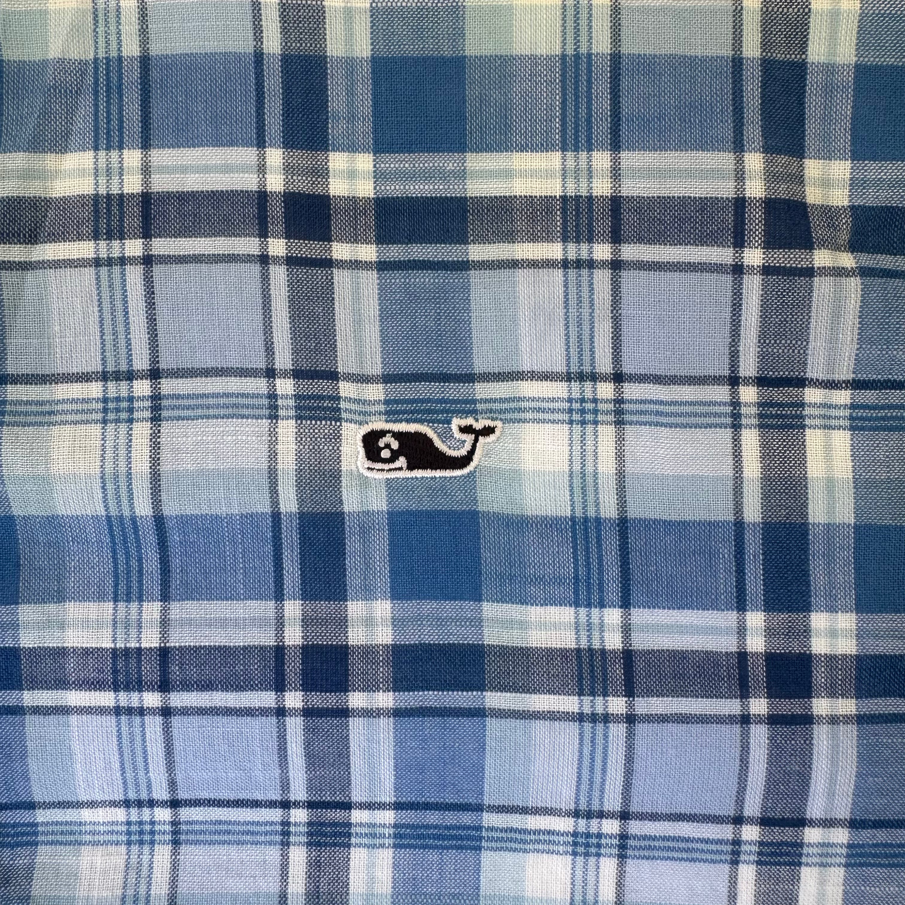 Vineyard Vines Button Down, Blue Plaid Boys Size S (8/10) in excellent condition — Recycled Lines, Fairfield CT | Premium Sustainable Consignment