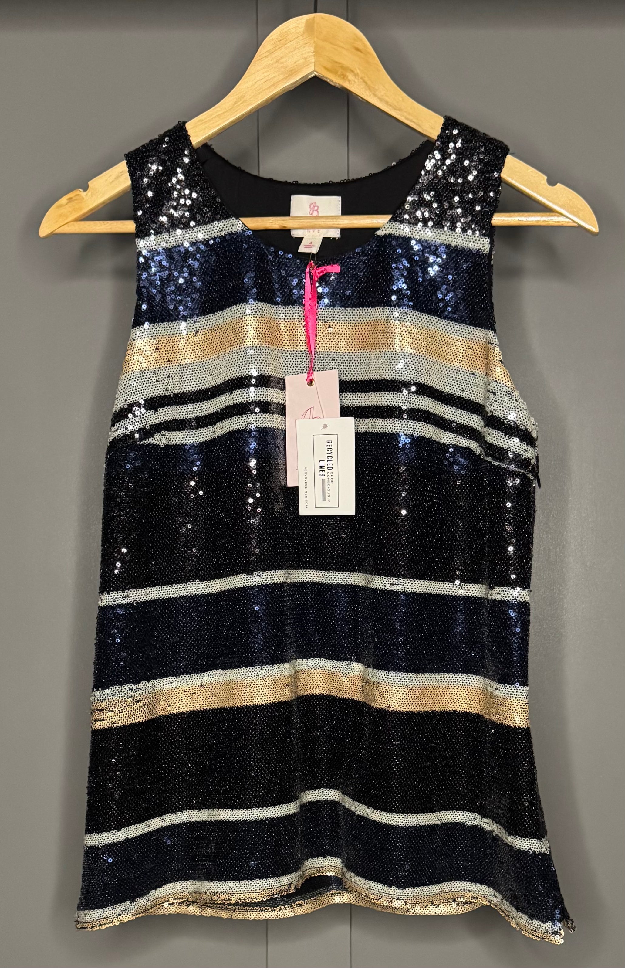 Julie Brown NWT Faith Sequin Top, Navy Multi Womens Size 4