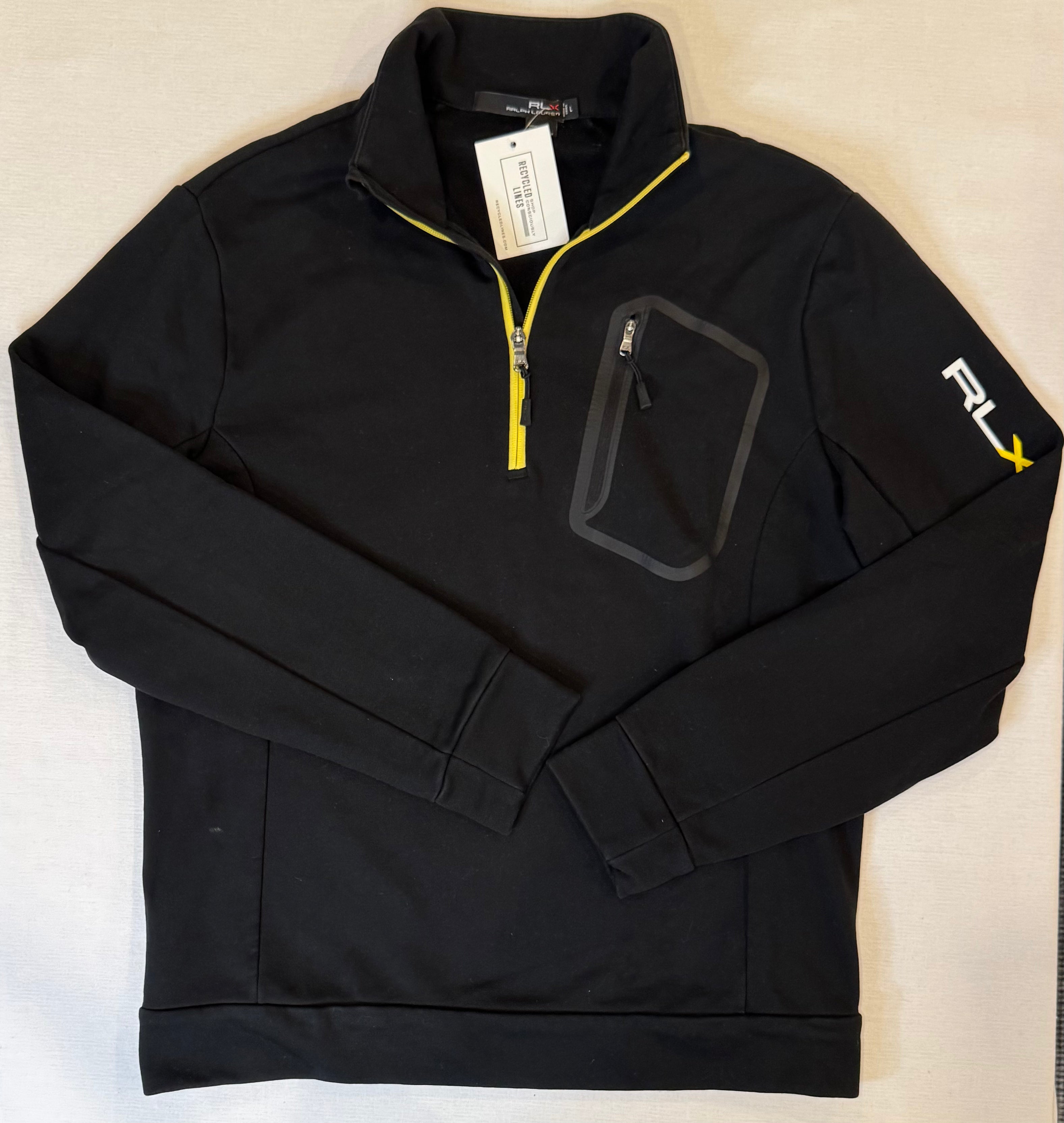Ralph Lauren RLX 1/4 Zip Pullover, Black/Yellow Mens Size L