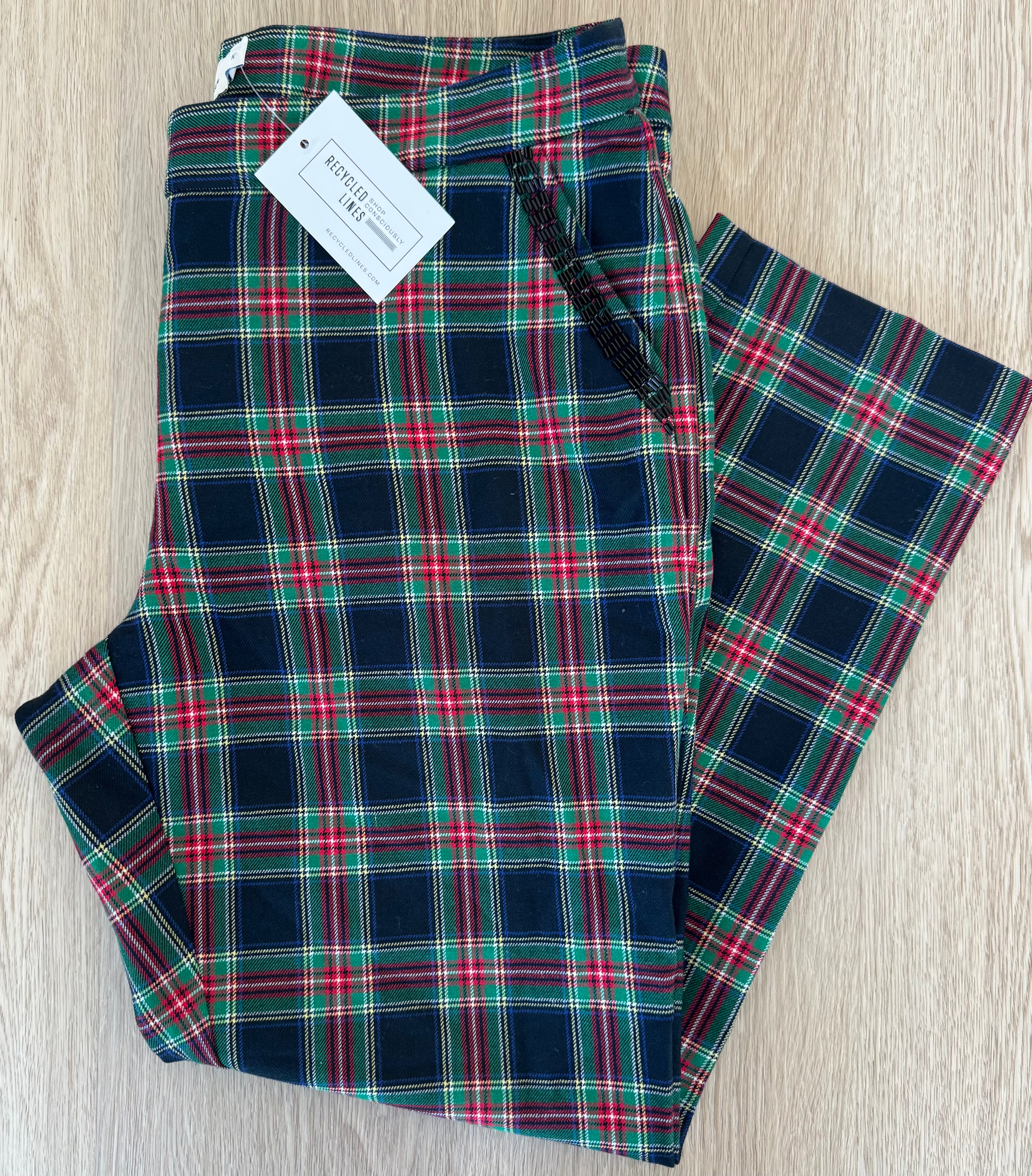 Vineyard Vines Beaded Tartan Pants, Navy/Red/Green Womens Size 10
