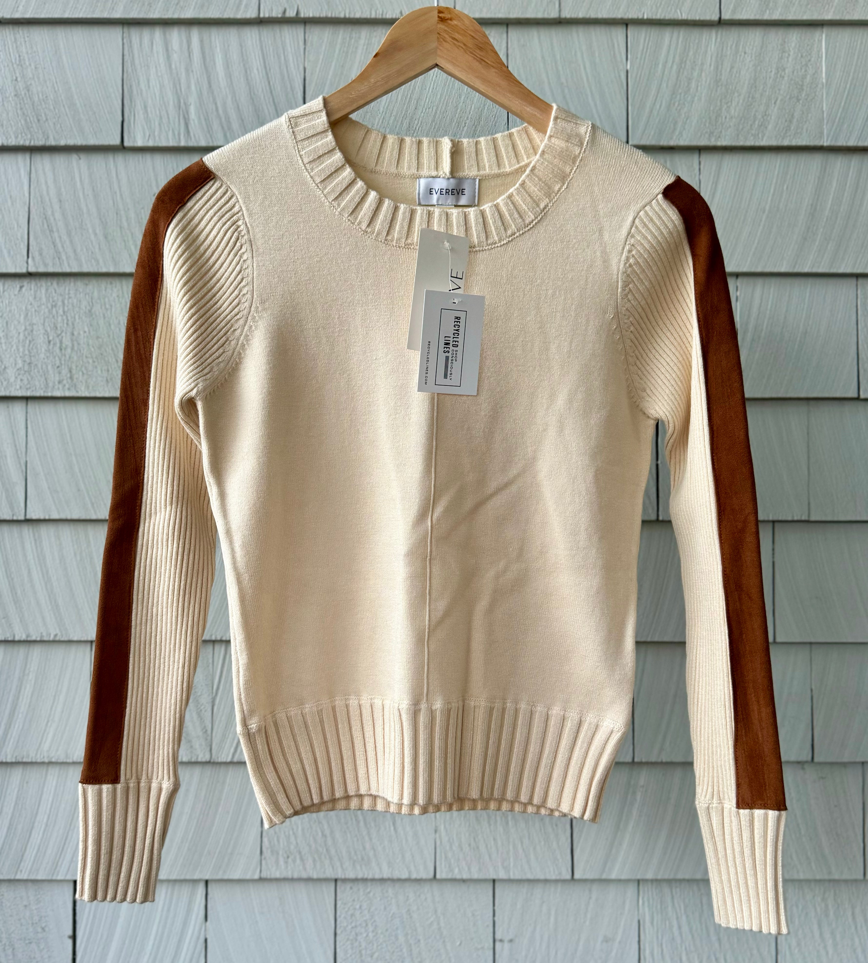 Evereve NWT Harlow Suede Pullover, Cream/Camel Womens Size XS in new with tags — Recycled Lines, Fairfield CT | Premium Sustainable Consignment