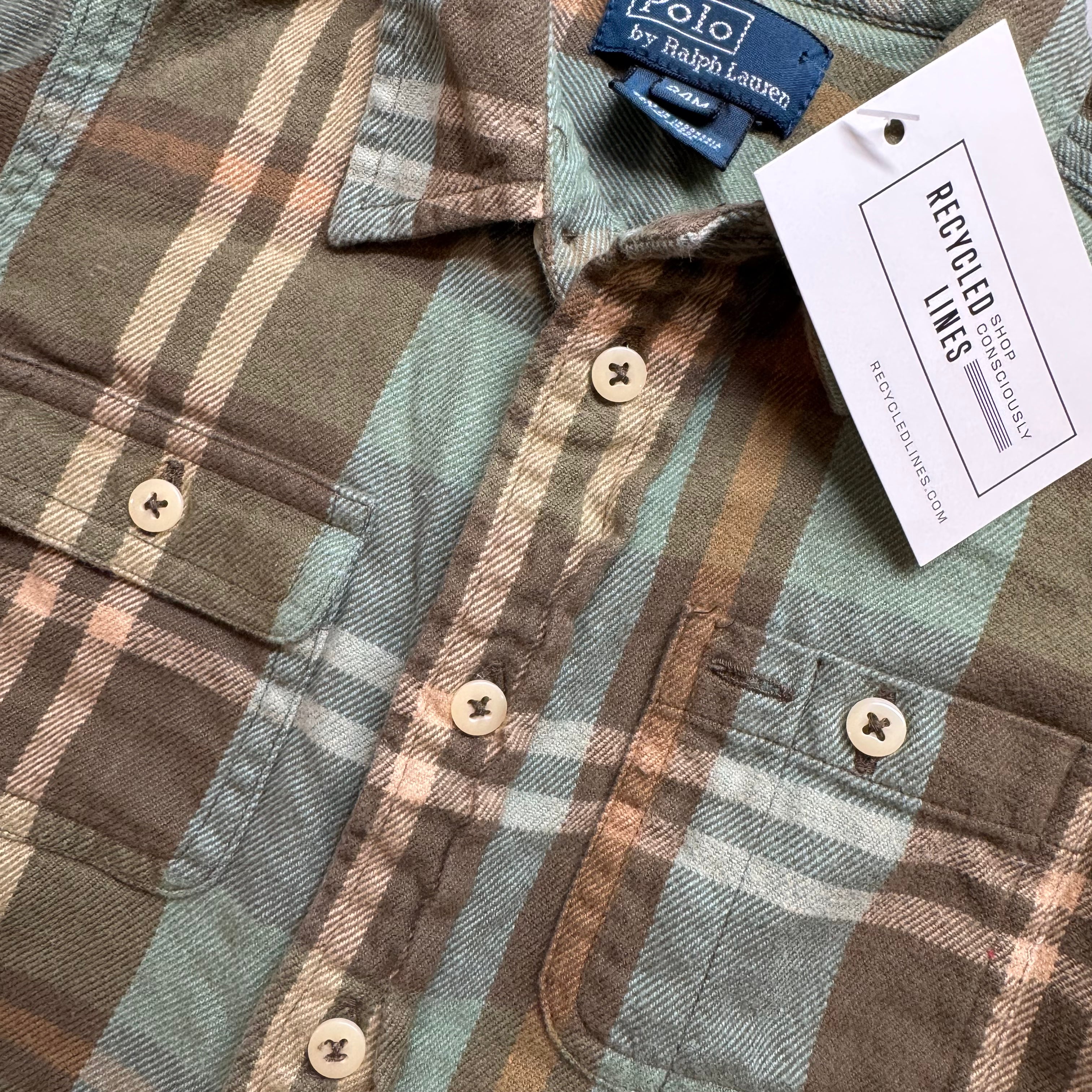 Polo Ralph Lauren Flannel Button Down, Brown/Olive Boys Size 24M in excellent condition — Recycled Lines, Fairfield CT | Premium Sustainable Consignment