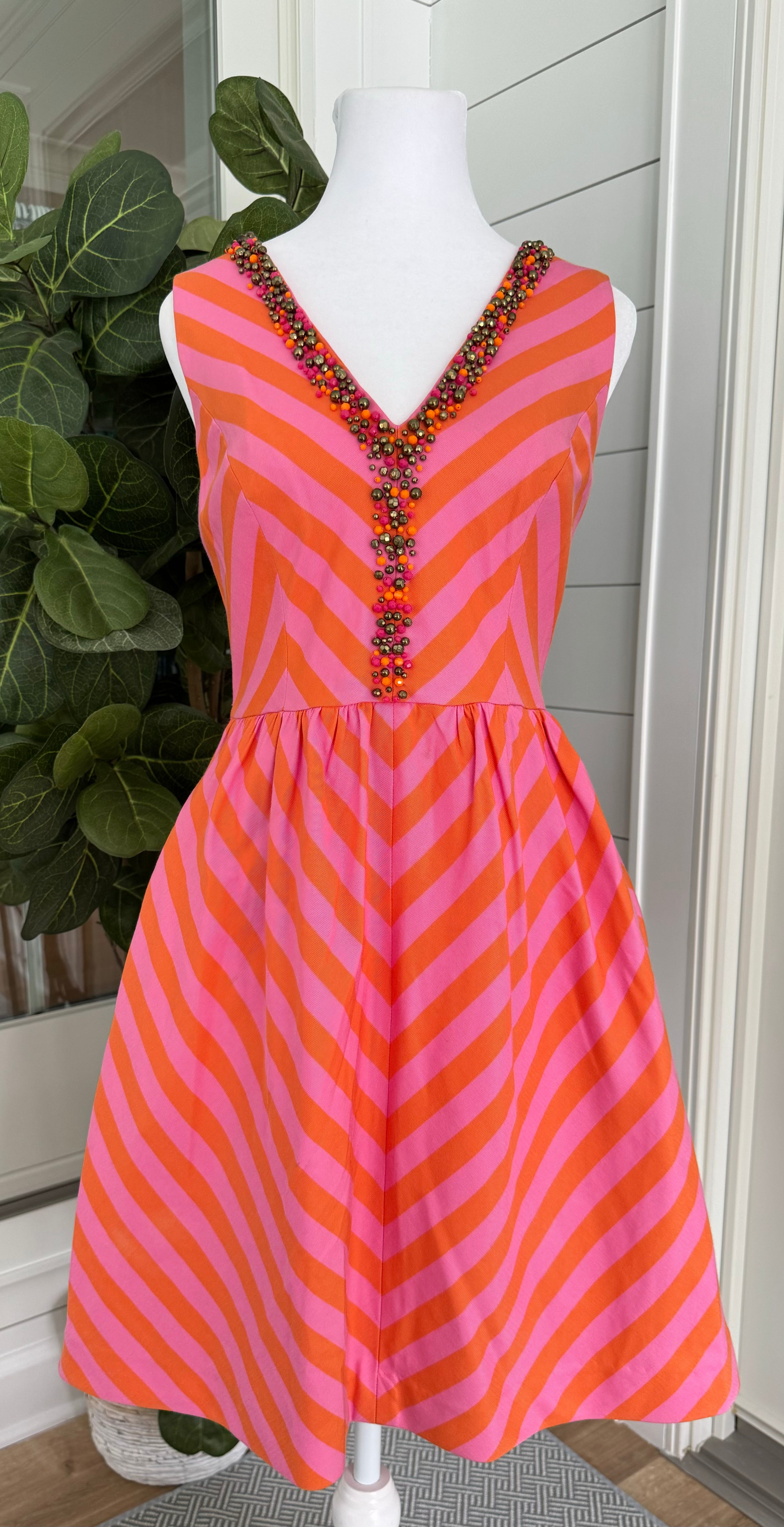 Lilly Pulitzer Beaded Dress, Pink/Orange Womens Size 4 in excellent condition — Recycled Lines, Fairfield CT | Premium Sustainable Consignment