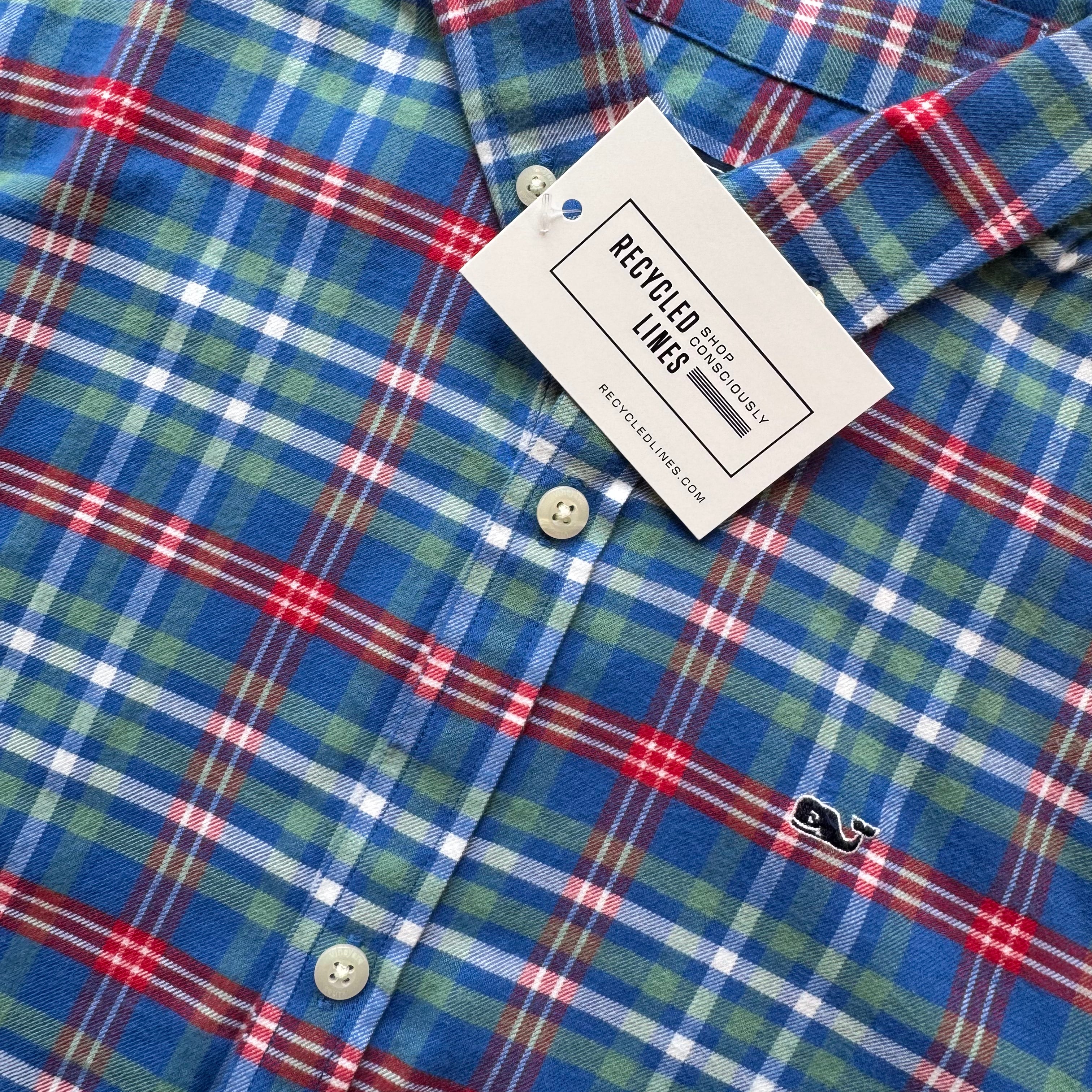 Vineyard Vines Flannel Button Down, Blue/Red/Green Boys Size S (8/10) in excellent condition — Recycled Lines, Fairfield CT | Premium Sustainable Consignment