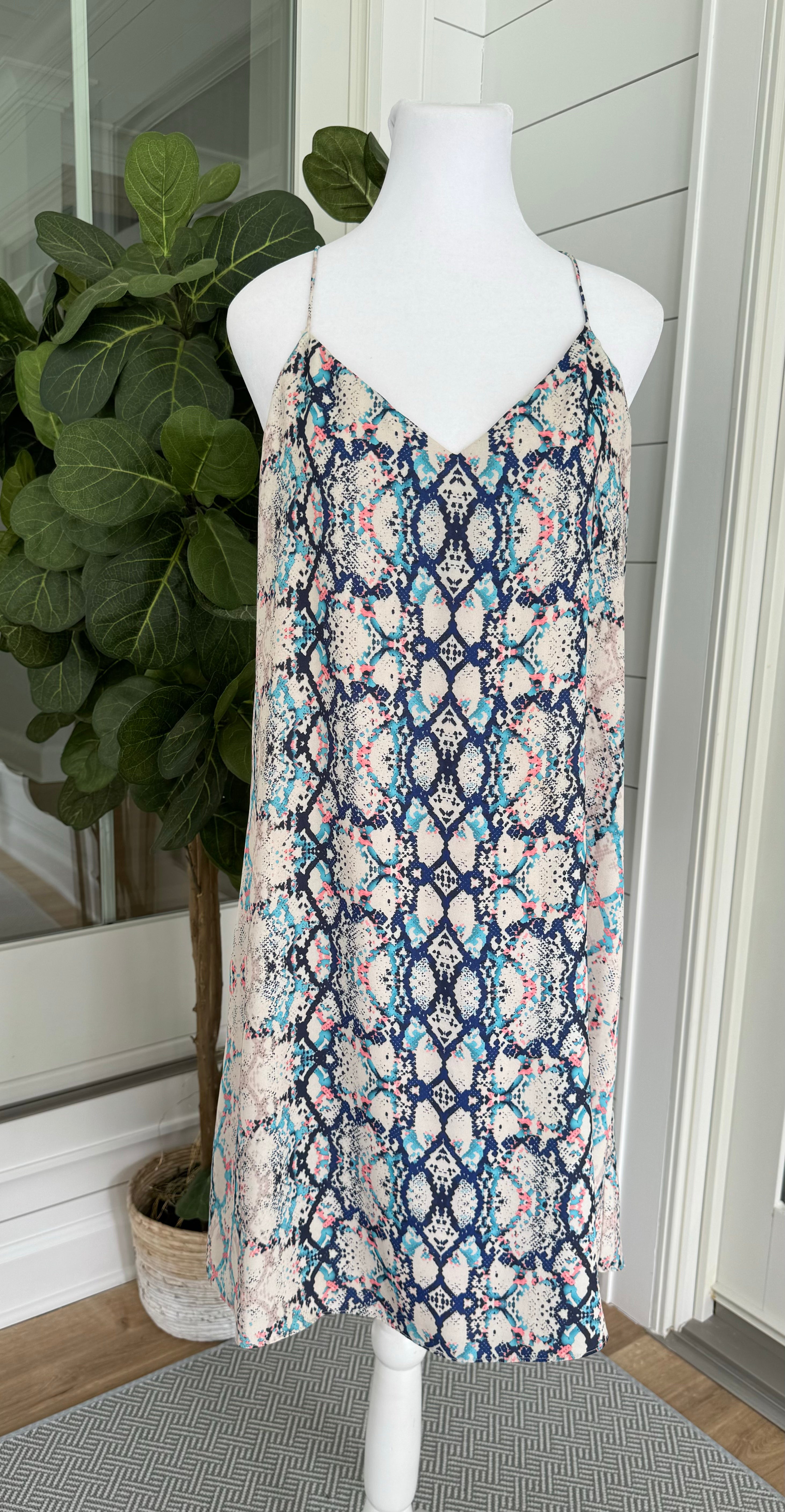 Elaine Turner Strappy Dress, Multi Color Womens Size L in excellent condition — Recycled Lines, Fairfield CT | Premium Sustainable Consignment
