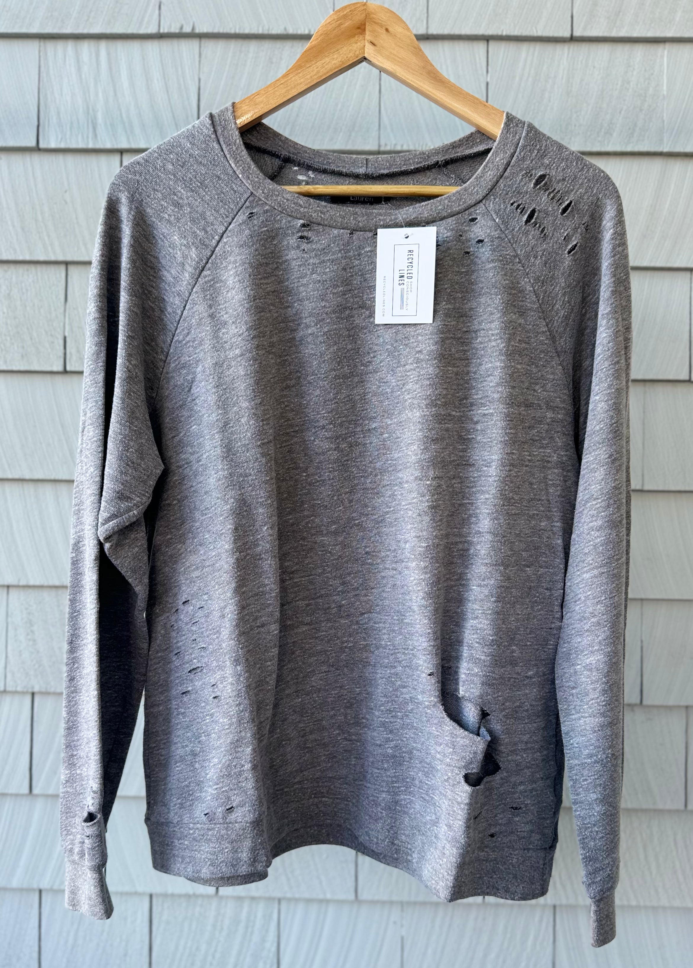 Michael Lauren Distressed Sweatshirt, Gray Womens Size S in excellent condition — Recycled Lines, Fairfield CT | Premium Sustainable Consignment