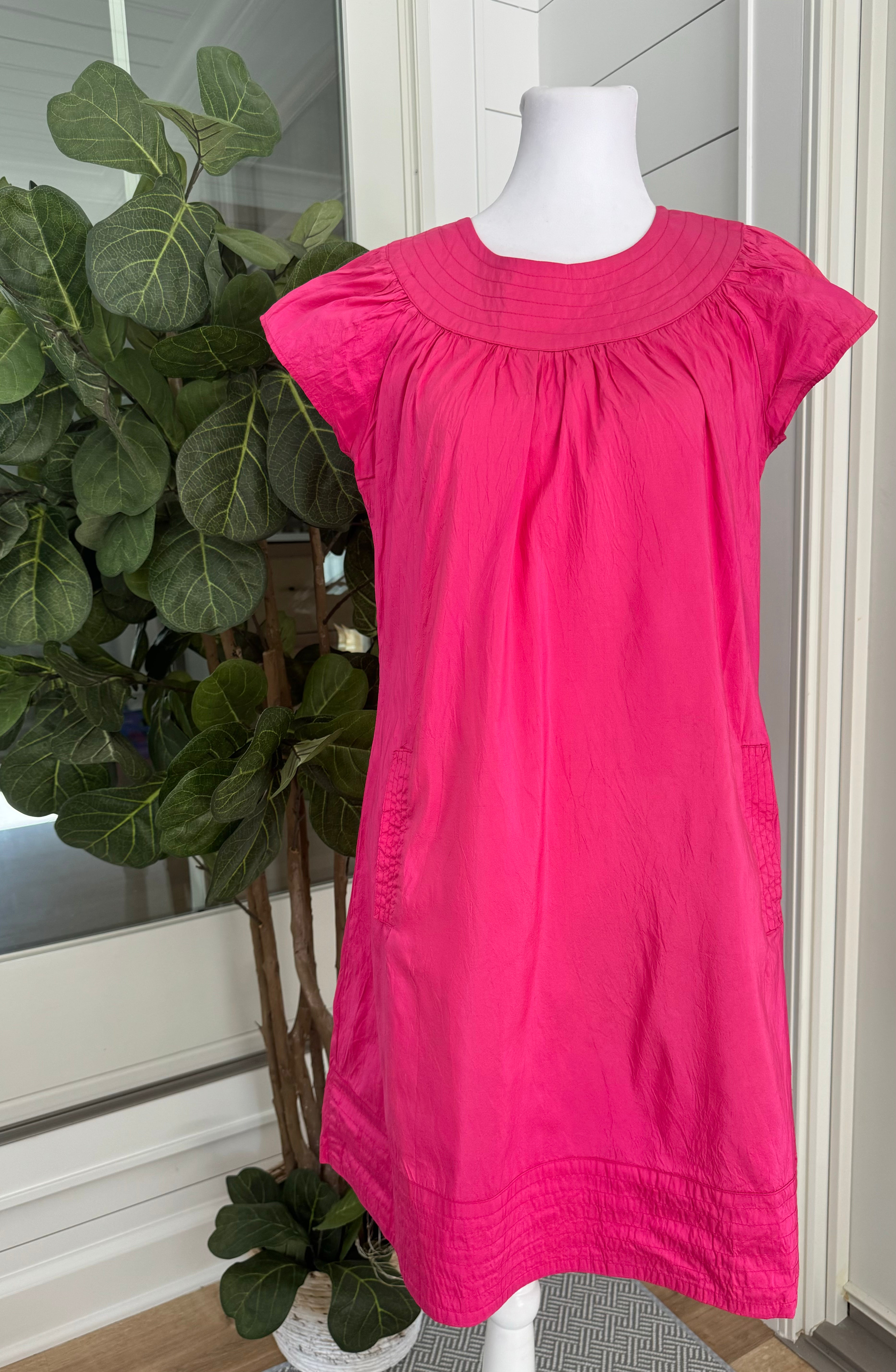 Calypso Short Sleeve Dress, Hot Pink Womens L Calypso Short Sleeve Dress, Hot Pink Womens L
