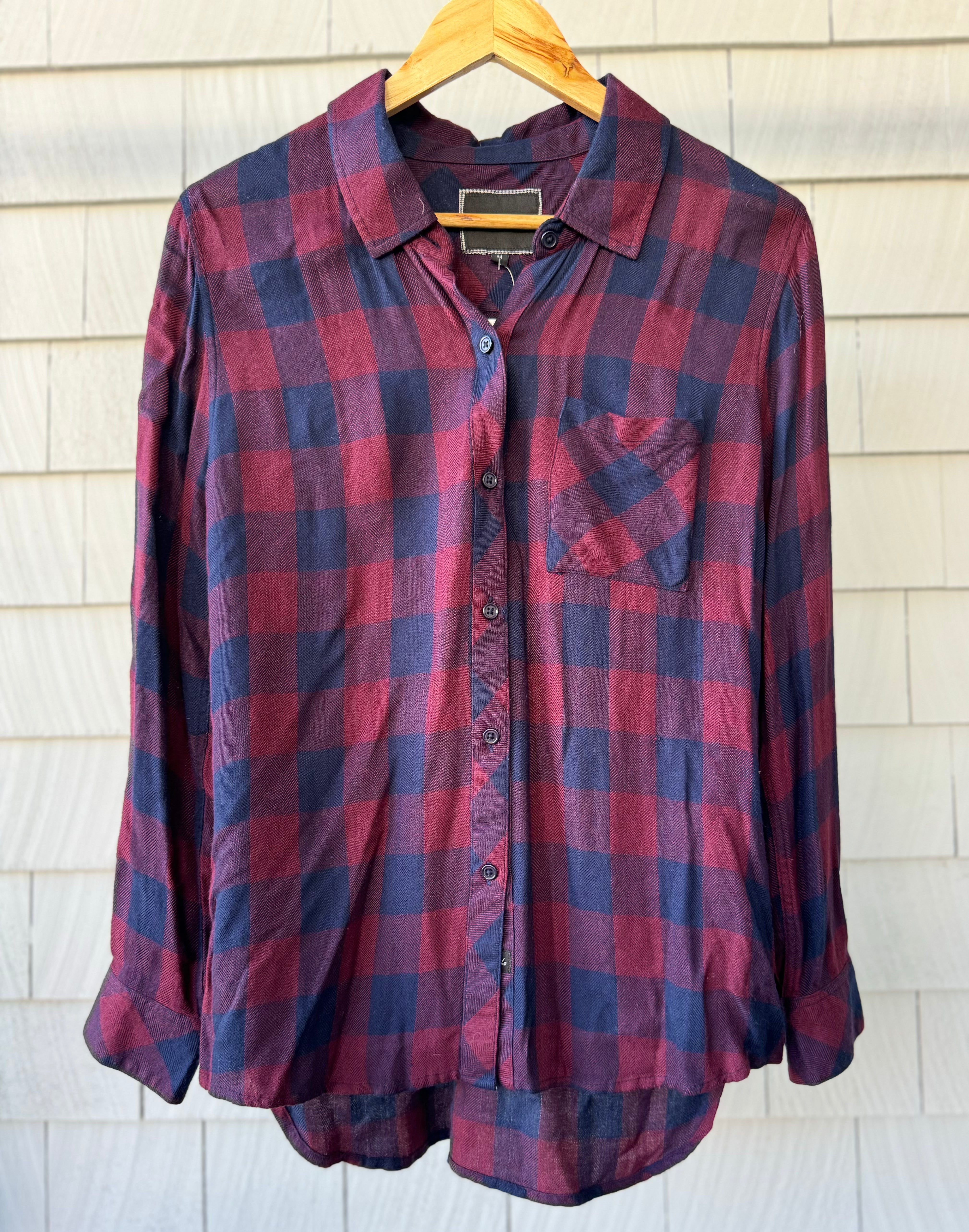 Rails Flannel Button Down, Maroon/Navy Womens Size M in excellent condition — Recycled Lines, Fairfield CT | Premium Sustainable Consignment