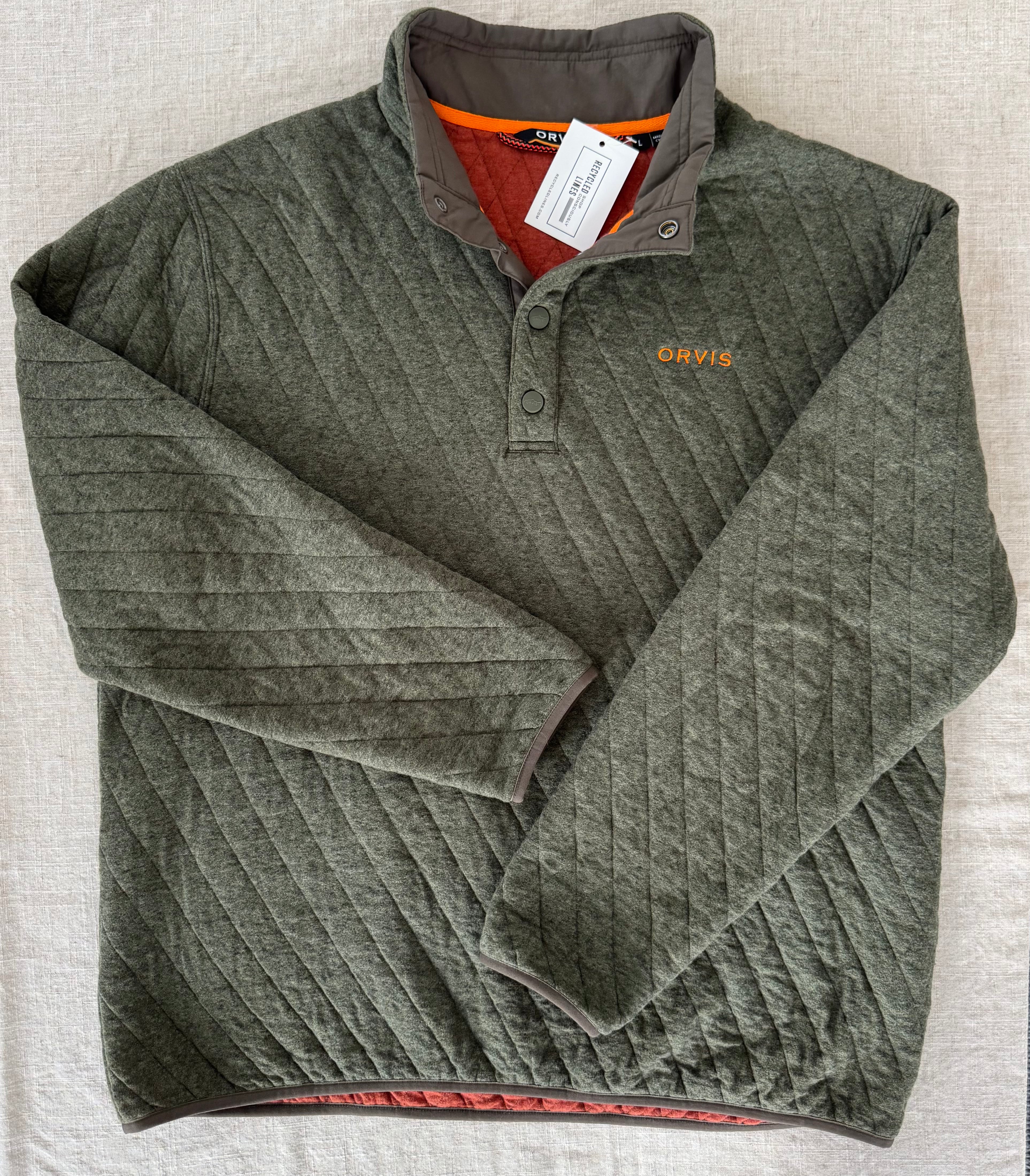 Orvis Quilted Pullover, Olive Mens Size L