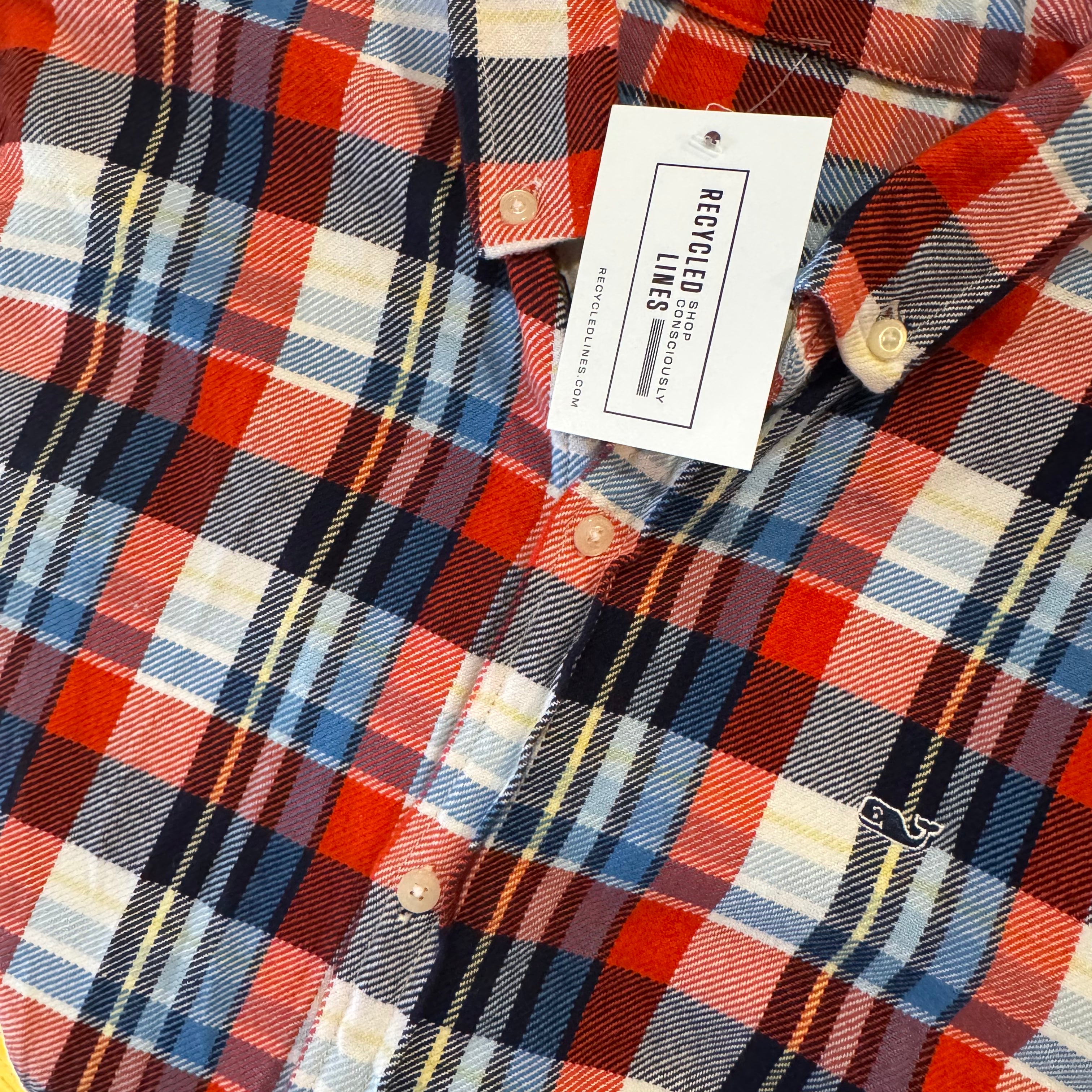 Vineyard Vines Flannel Button Down, Navy/Red Boys Size XL