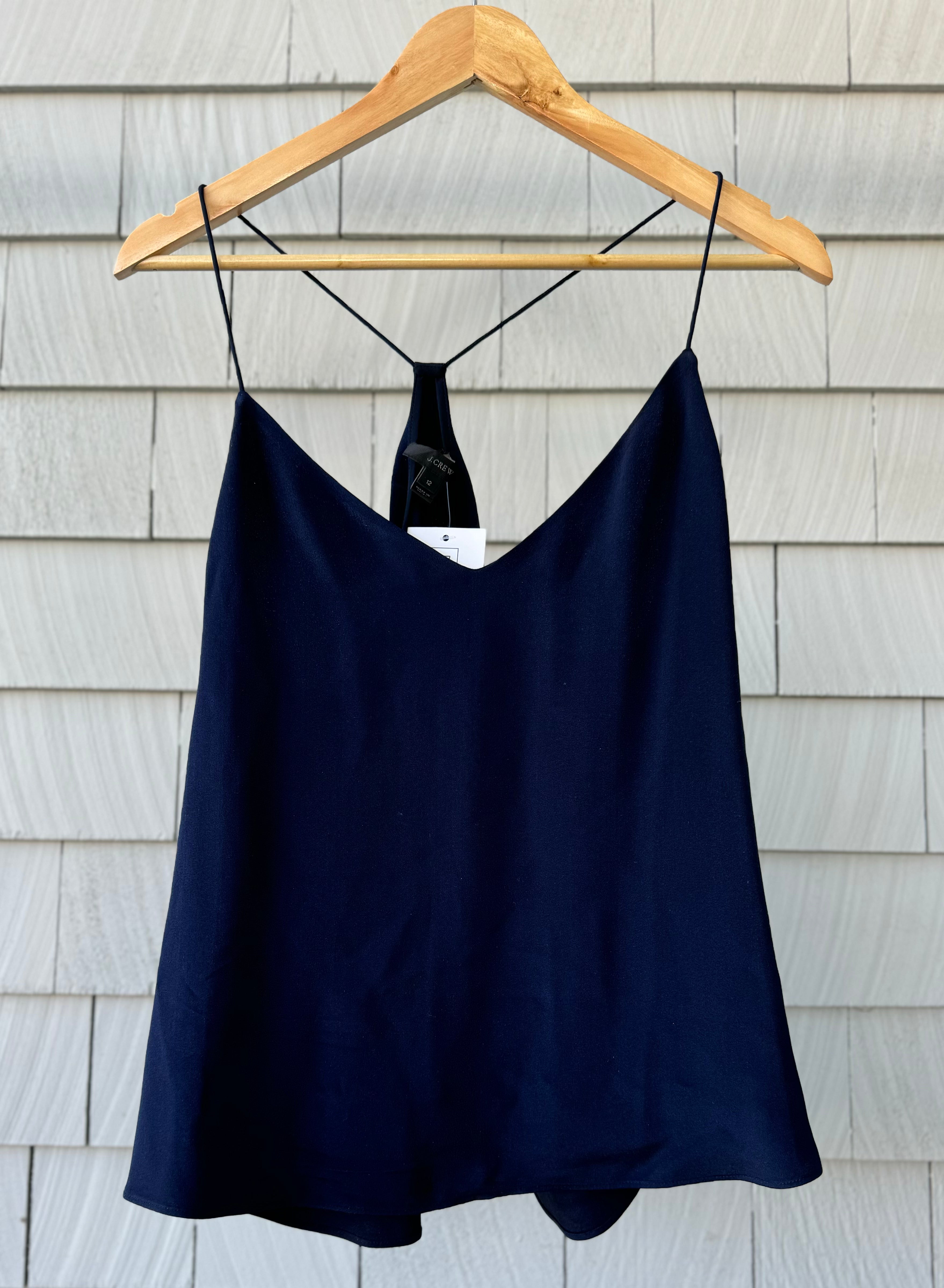 JCrew Cross-Back Silk Tank Top, Navy Womens Size 12 in excellent condition — Recycled Lines, Fairfield CT | Premium Sustainable Consignment