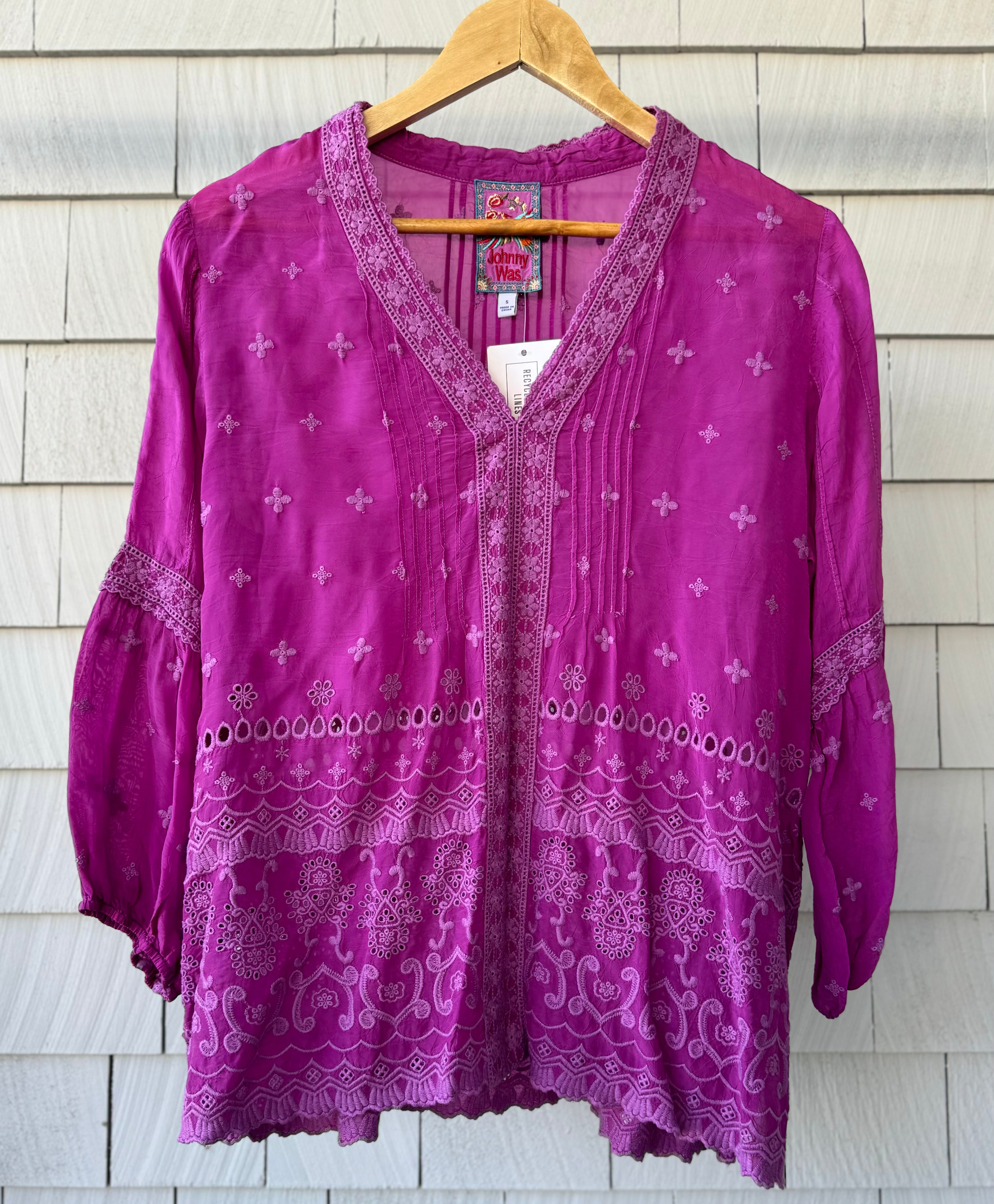 Johnny Was Tatiana Blouse, Dark Orchid Womens Size S in excellent condition — Recycled Lines, Fairfield CT | Premium Sustainable Consignment