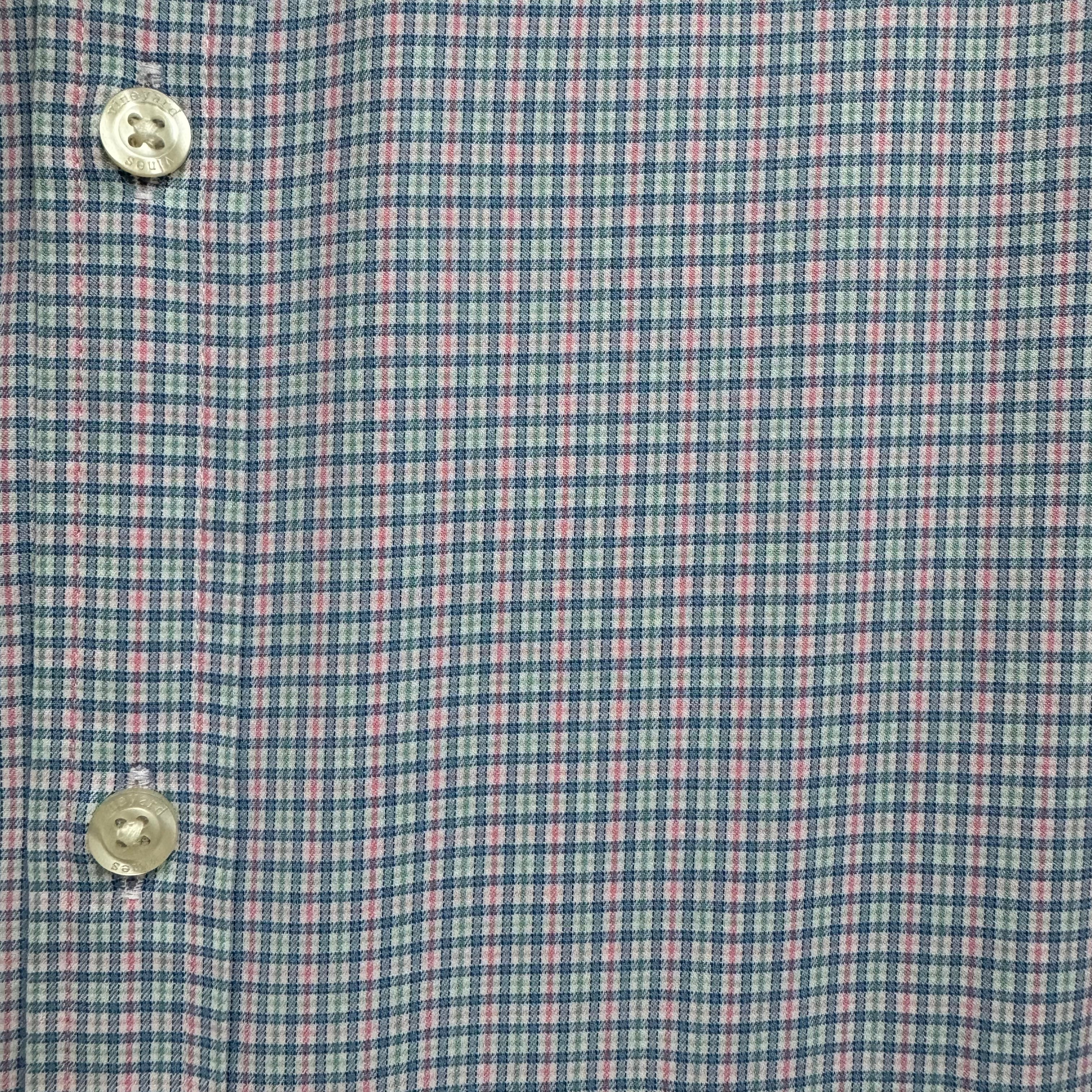 Vineyard Vines Performance Button Down, Blue/Pink Mini Plaid Mens Size L