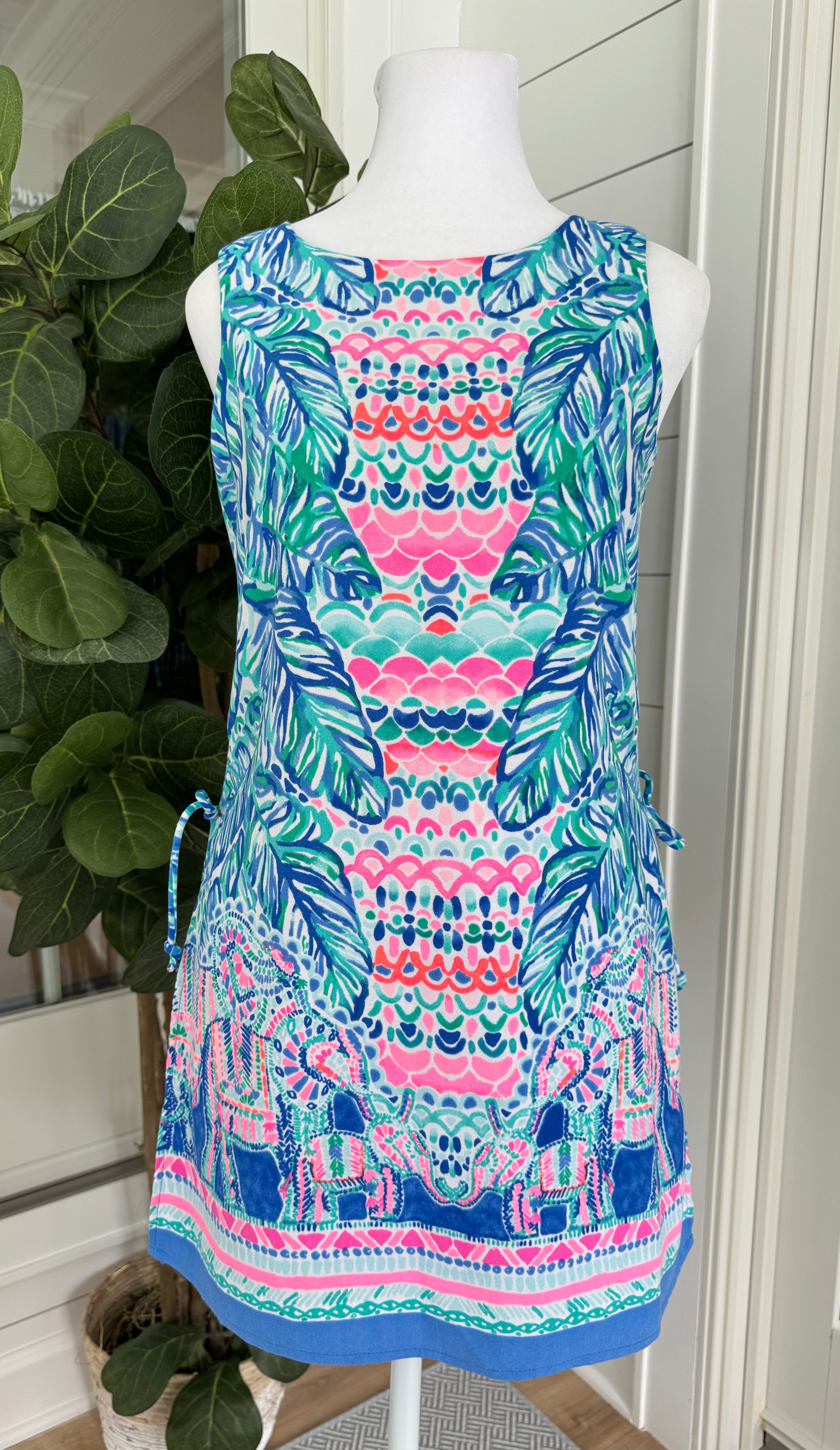 Lilly Pulitzer Elephant Dress, Teal/Blue/Pink Womens Size 0