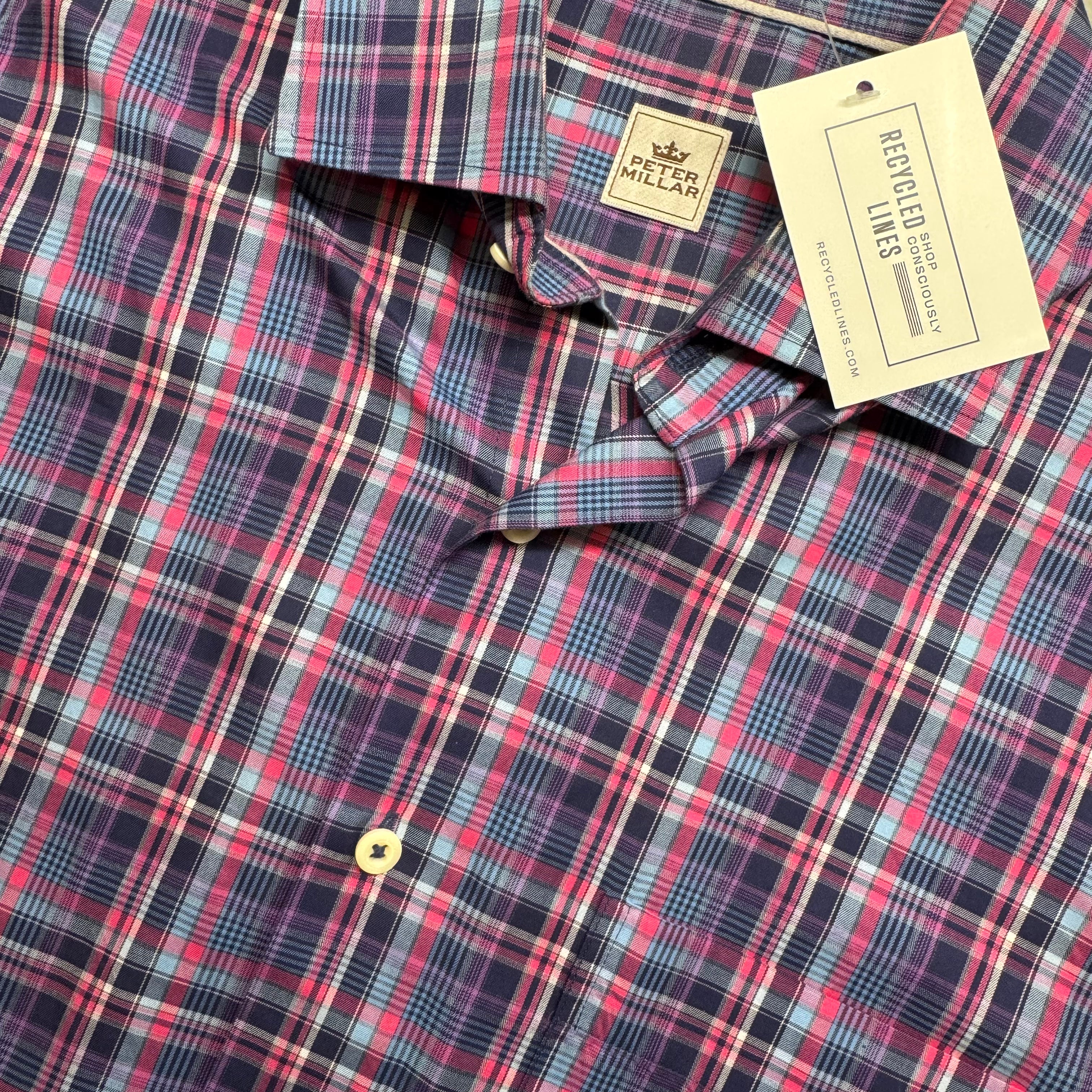 Peter Millar Button Down, Navy/Pink Mens Size M in excellent condition — Recycled Lines, Fairfield CT | Premium Sustainable Consignment