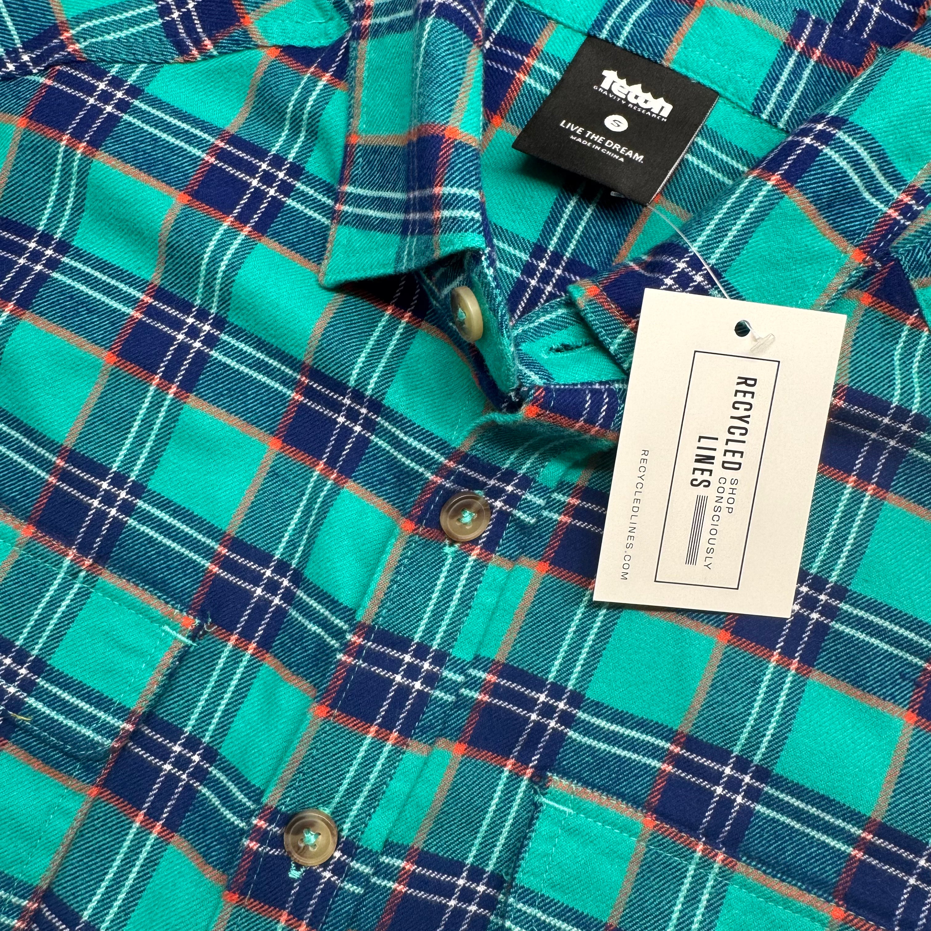 Teton Gravity Research Flannel Button Down, Green/Orange/Navy Mens Size S — Recycled Lines Premium Consignment
