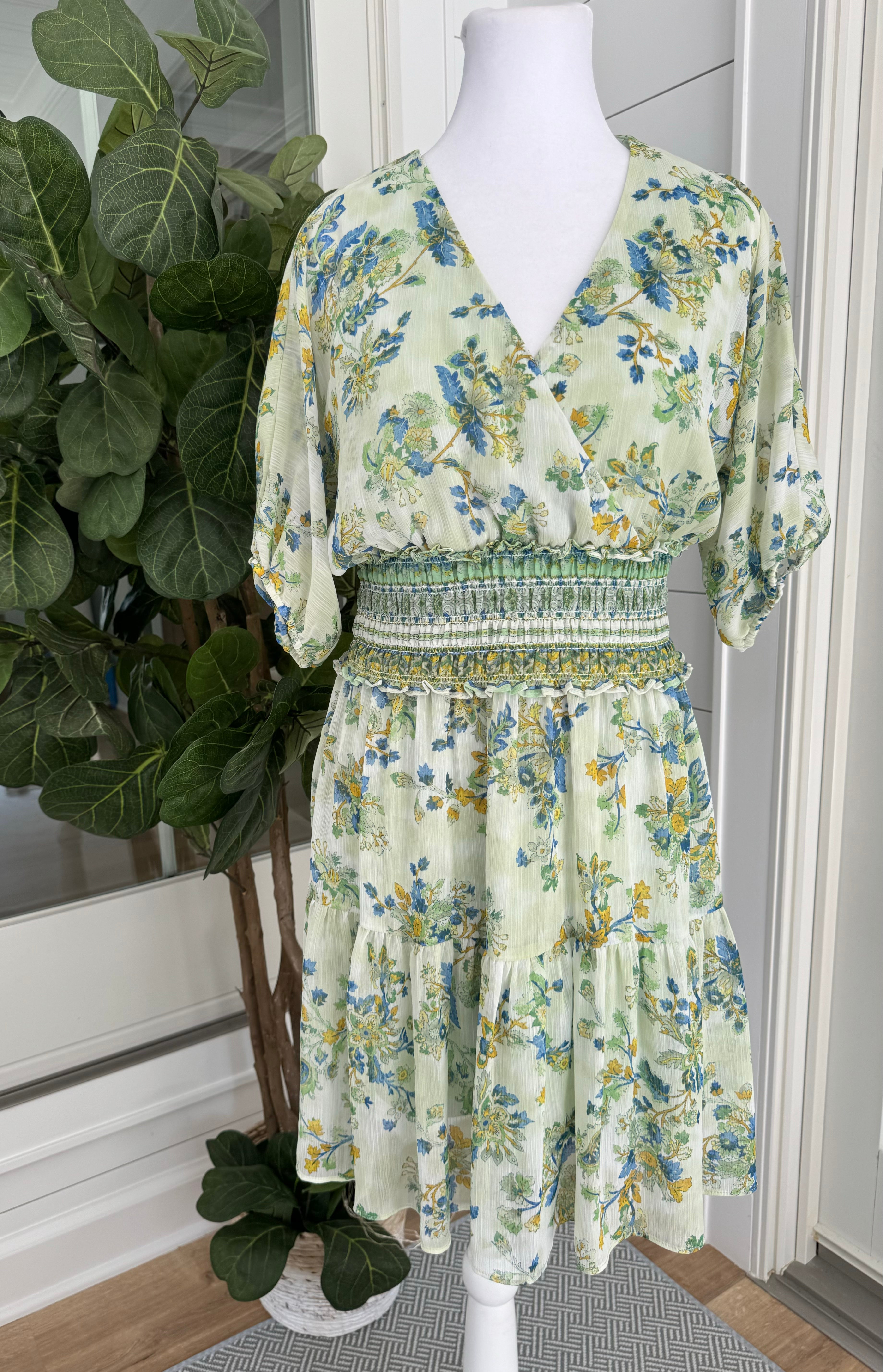 Taylor Floral Dress, Light Green Womens Size M in excellent condition — Recycled Lines, Fairfield CT | Premium Sustainable Consignment