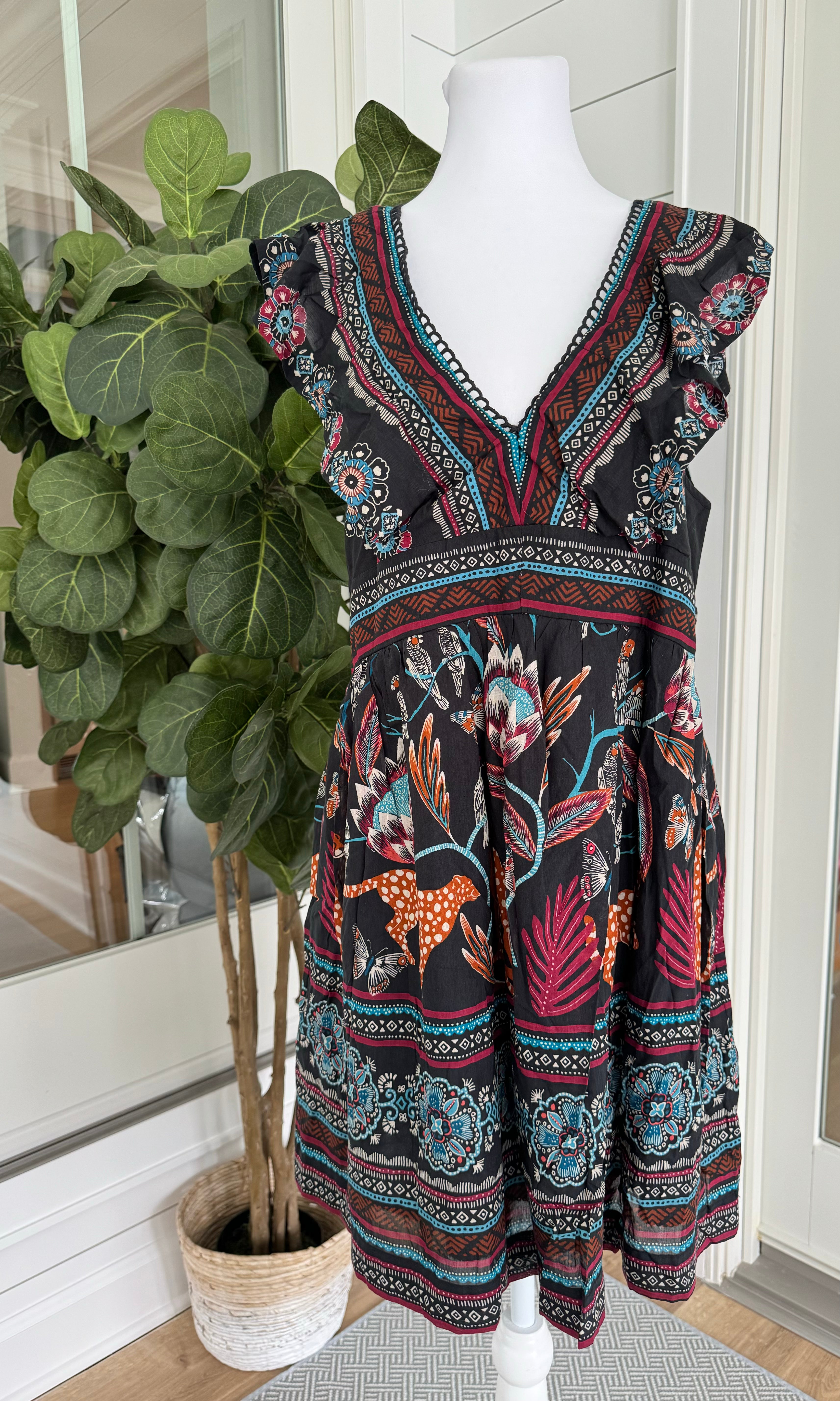 Anthropologie Sleeveless Dress, Black Print Womens Size Medi Anthropologie Sleeveless Dress, Black Print Womens Size Medi