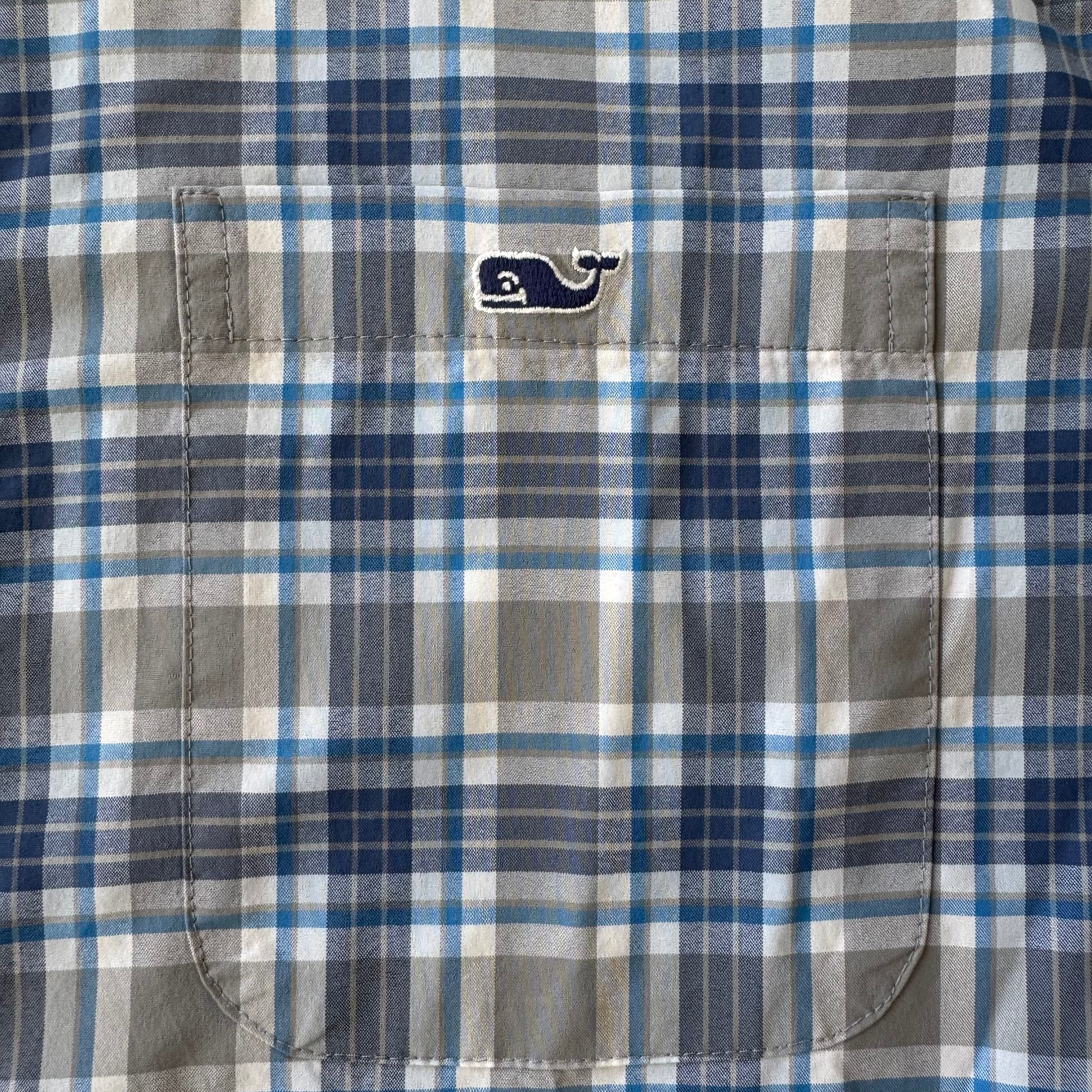 Vineyard Vines Performance Button Down, Gray/Blue/White Mens Size M