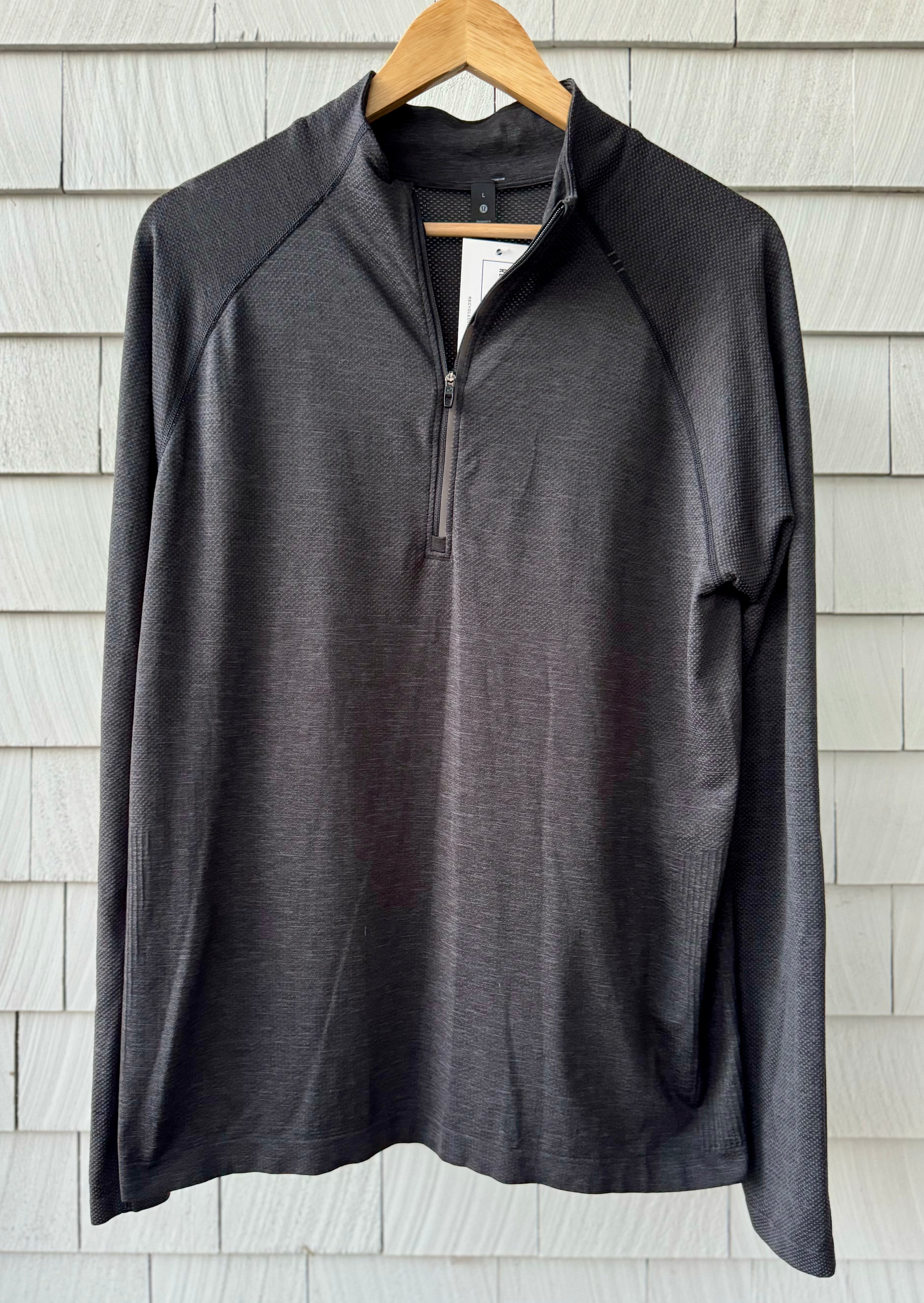 Lululemon 1/4 Zip Pullover, Charcoal Mens Size L in excellent condition — Recycled Lines, Fairfield CT | Premium Sustainable Consignment