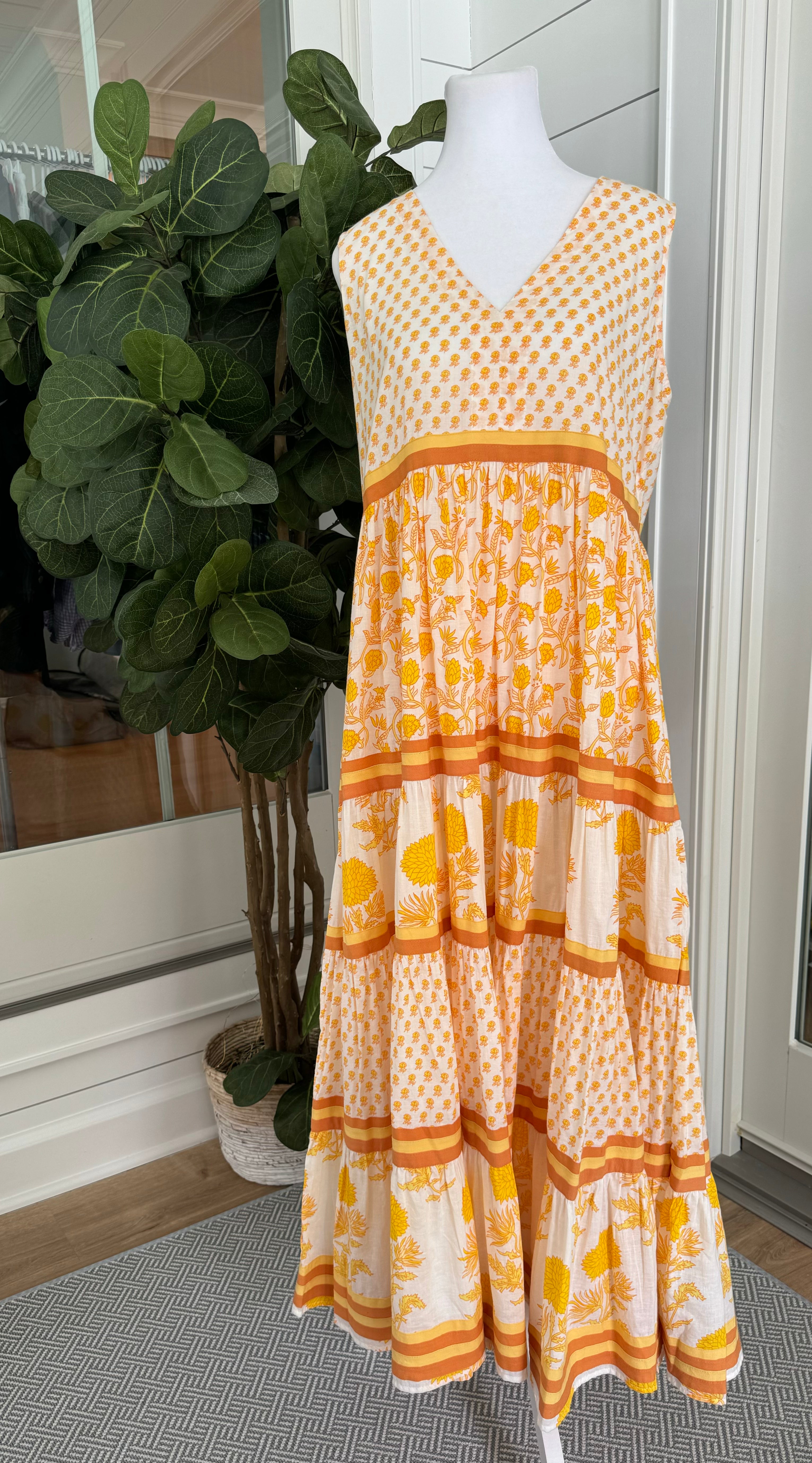 Chelsea & Theodore Maxi Dress, Yellow/Orange Womens Size L
