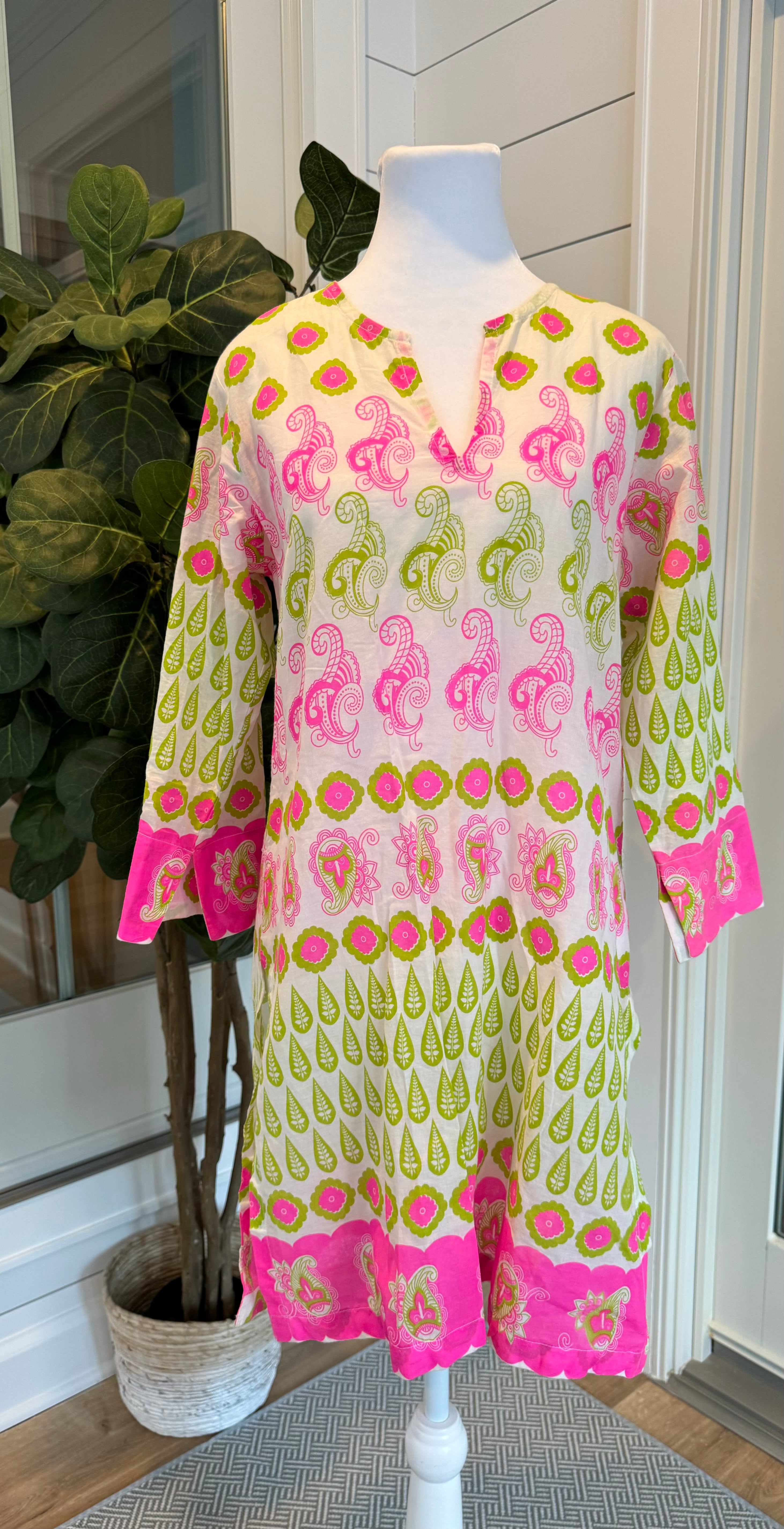 Gretchen Scott Tunic, Pink/Lime Womens Size S in excellent condition — Recycled Lines, Fairfield CT | Premium Sustainable Consignment