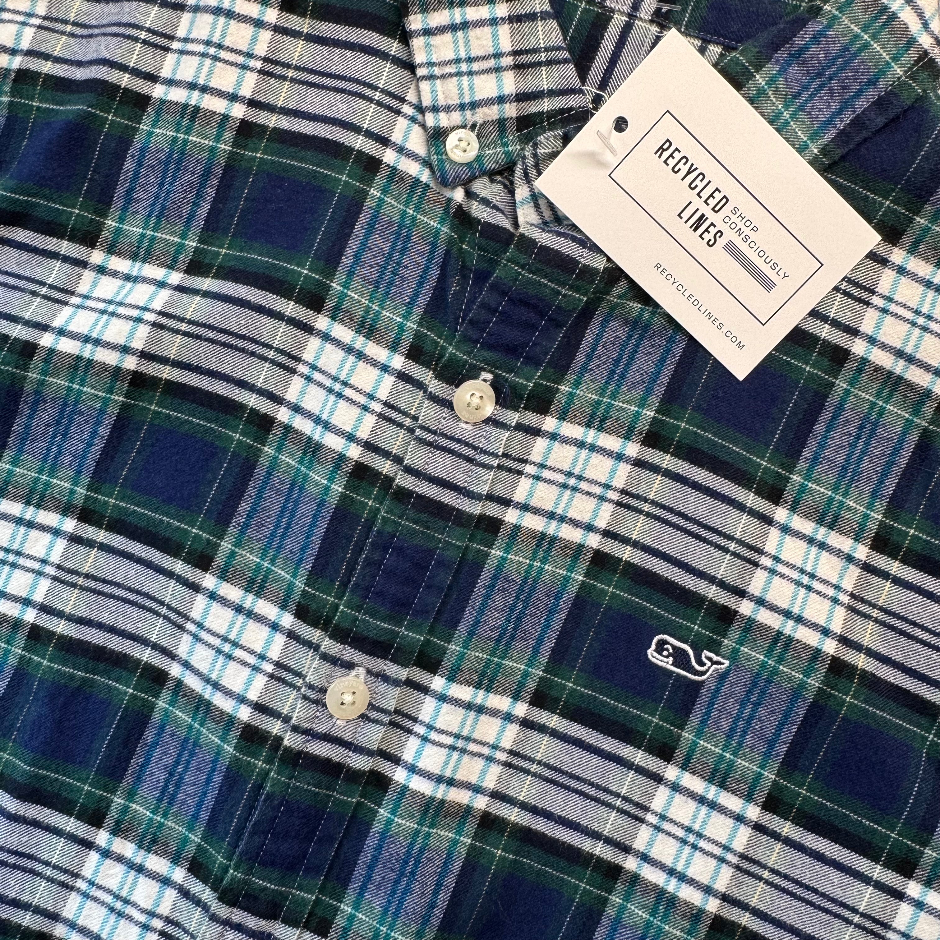 Vineyard Vines Flannel Button Down, Navy/Green Boys Size M (12/14) — Recycled Lines Premium Consignment