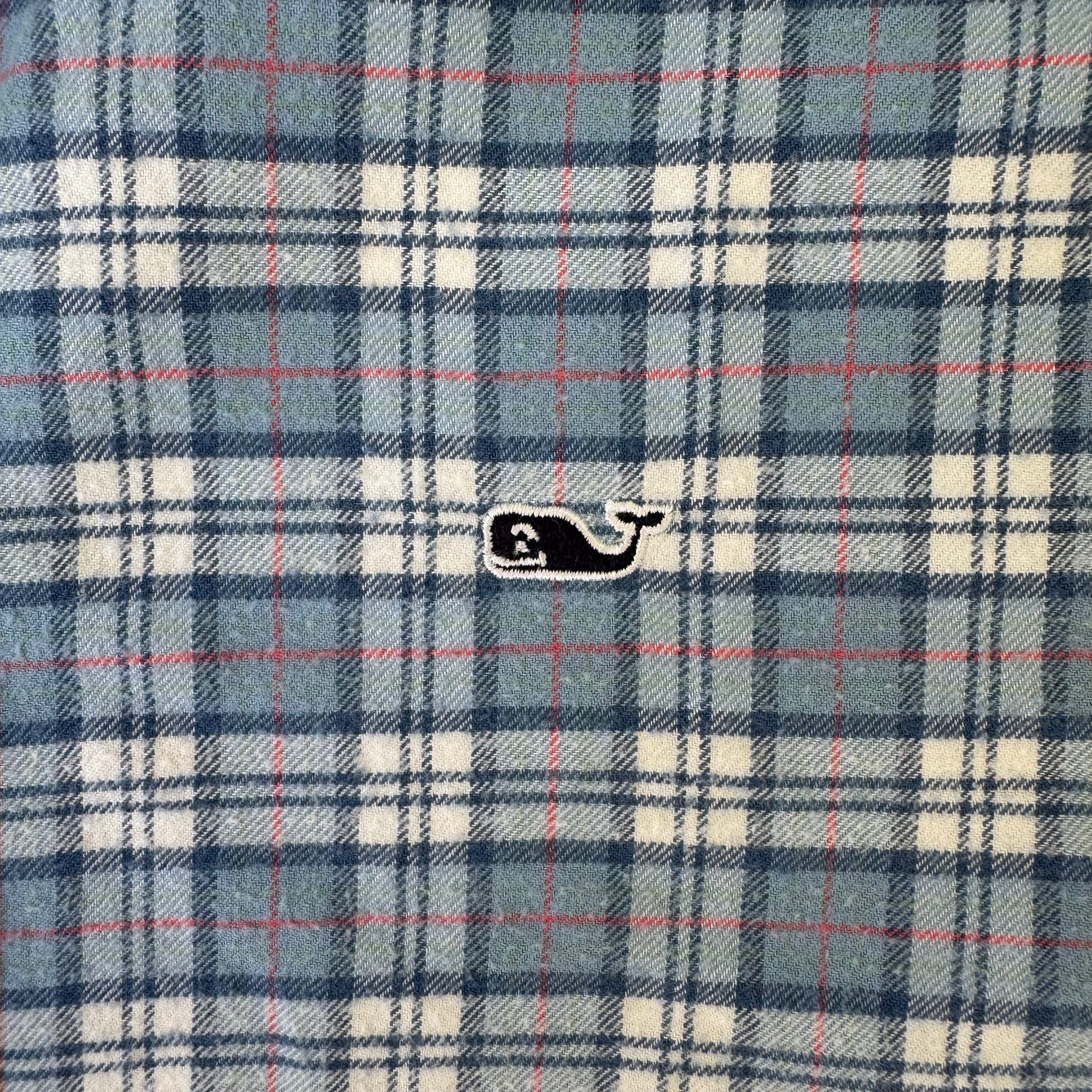 Vineyard Vines Flannel Button Down, Blue Plaid Boys Size S (8/10)