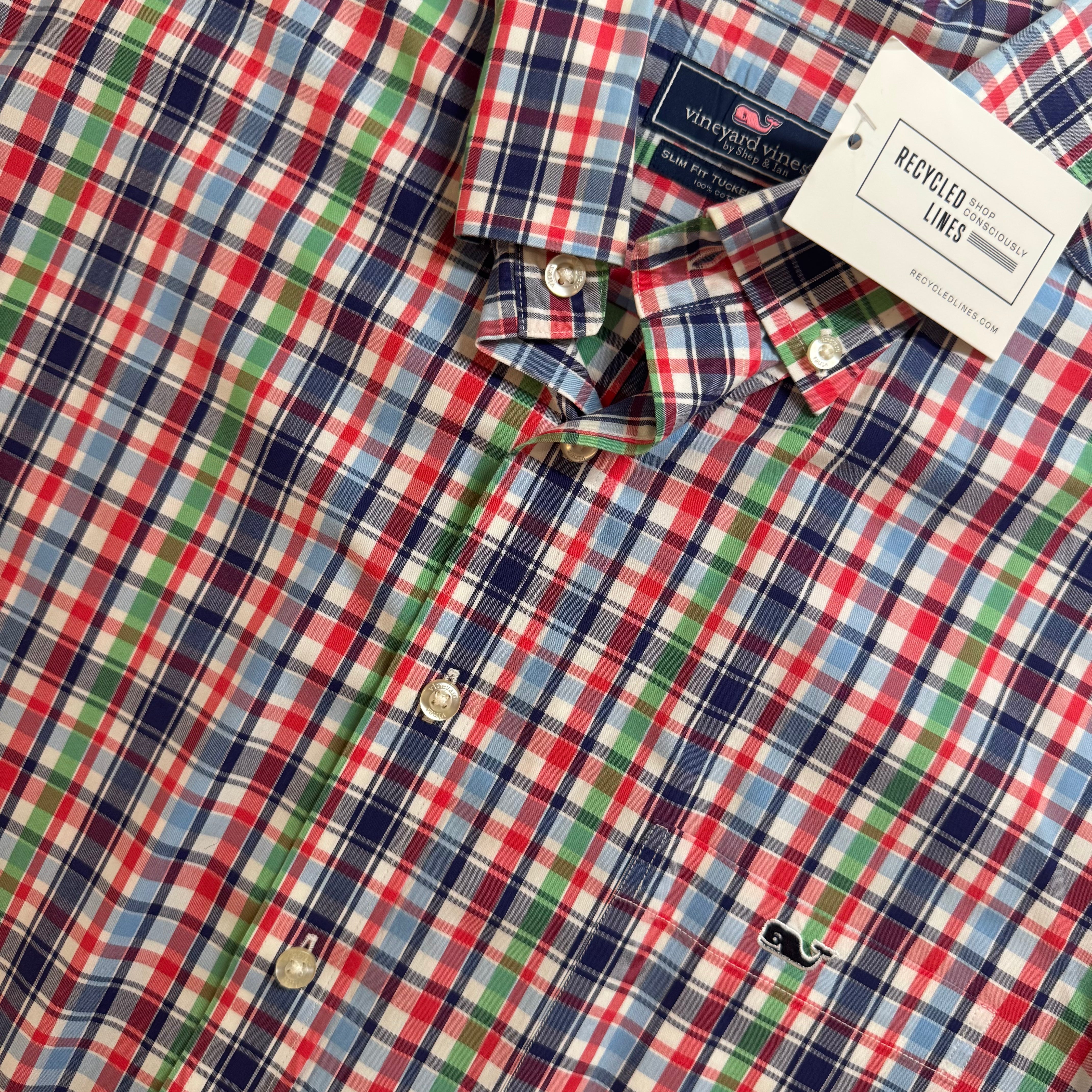 Vineyard Vines Button Down, Red/Blue/Green Plaid Mens Size XL in excellent condition — Recycled Lines, Fairfield CT | Premium Sustainable Consignment
