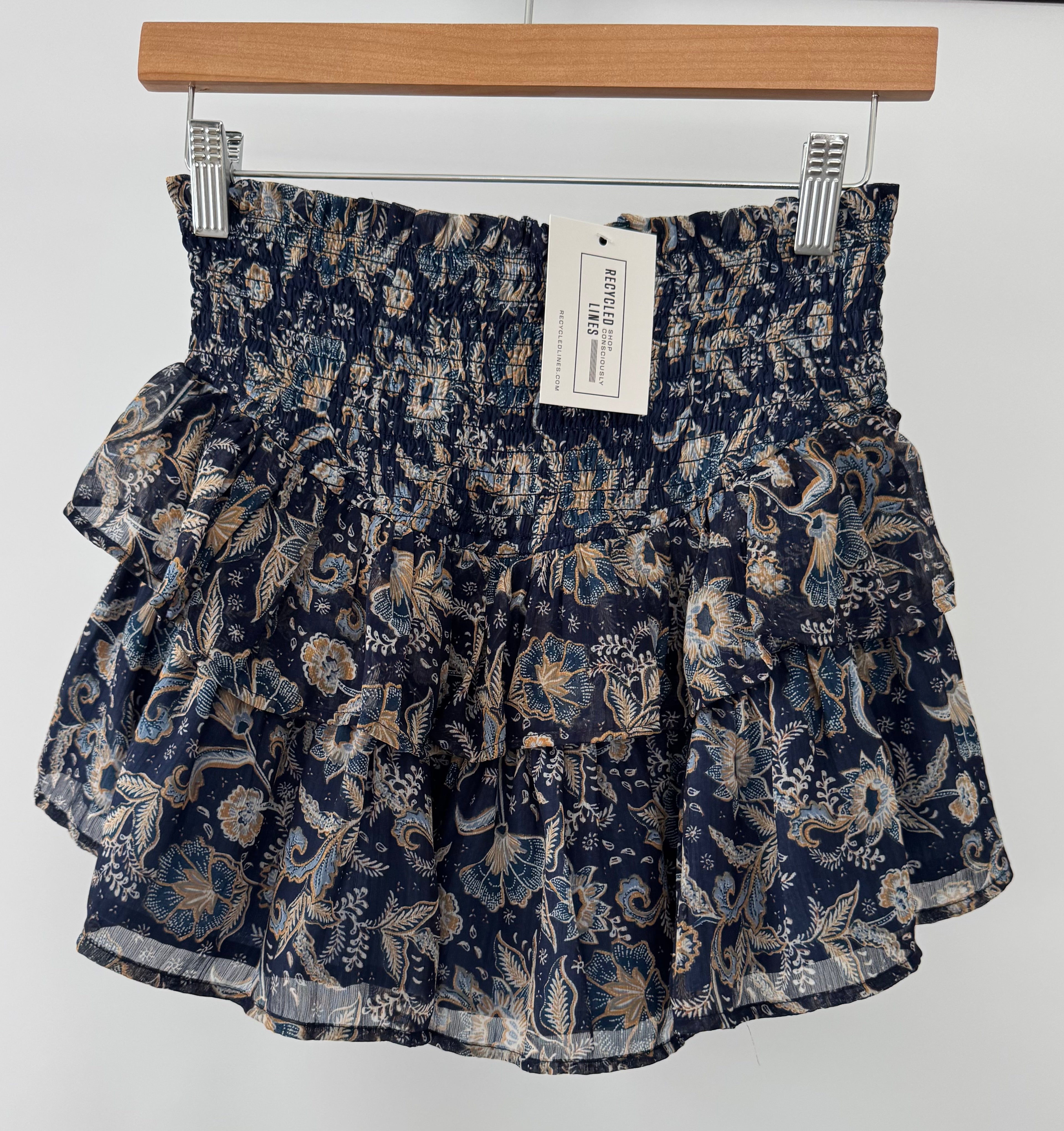 Patrons of Peace Floral Mini Skirt, Navy/Tan Womens Size S