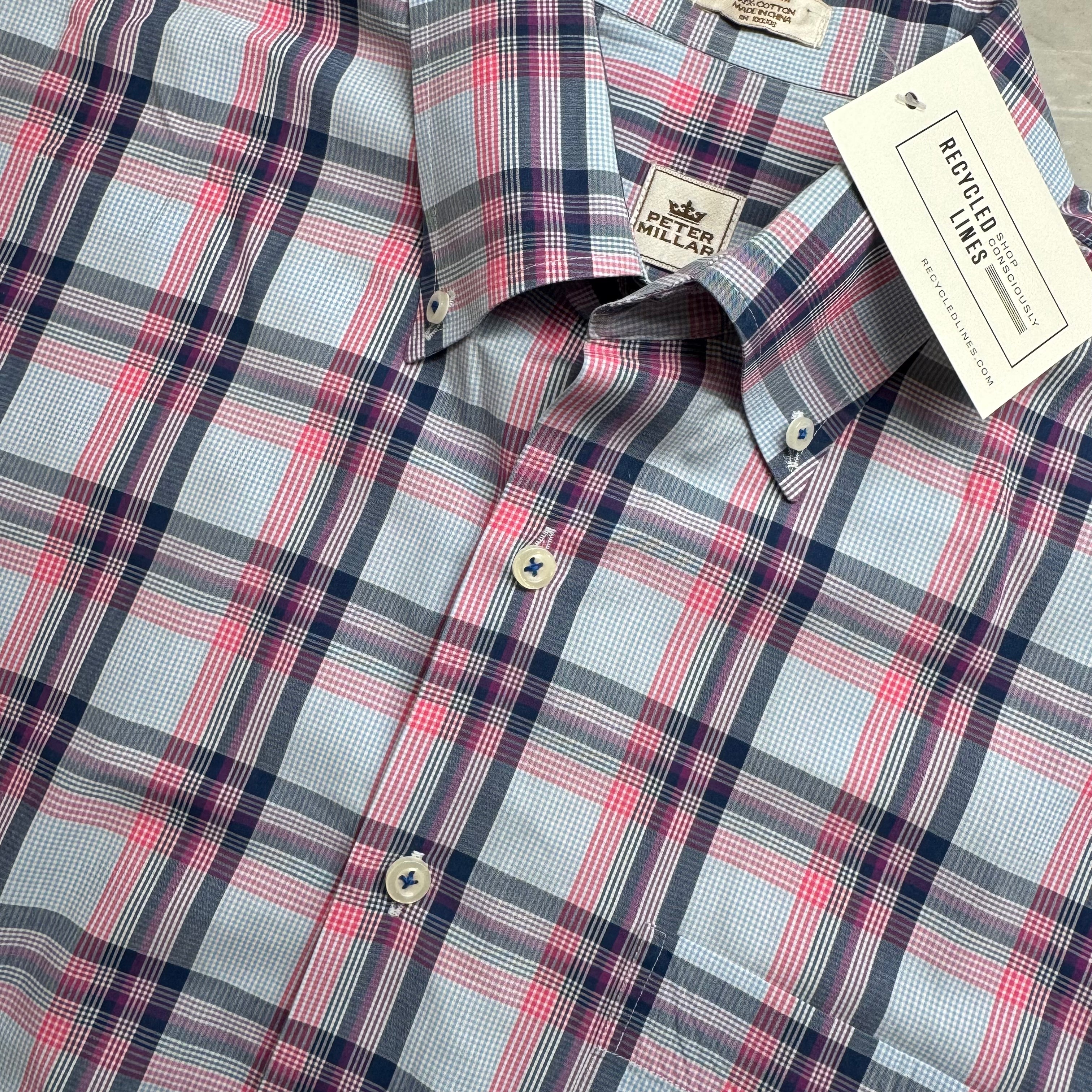 Peter Millar Button Down, Blue/Navy/Pink Mens Size M in excellent condition — Recycled Lines, Fairfield CT | Premium Sustainable Consignment