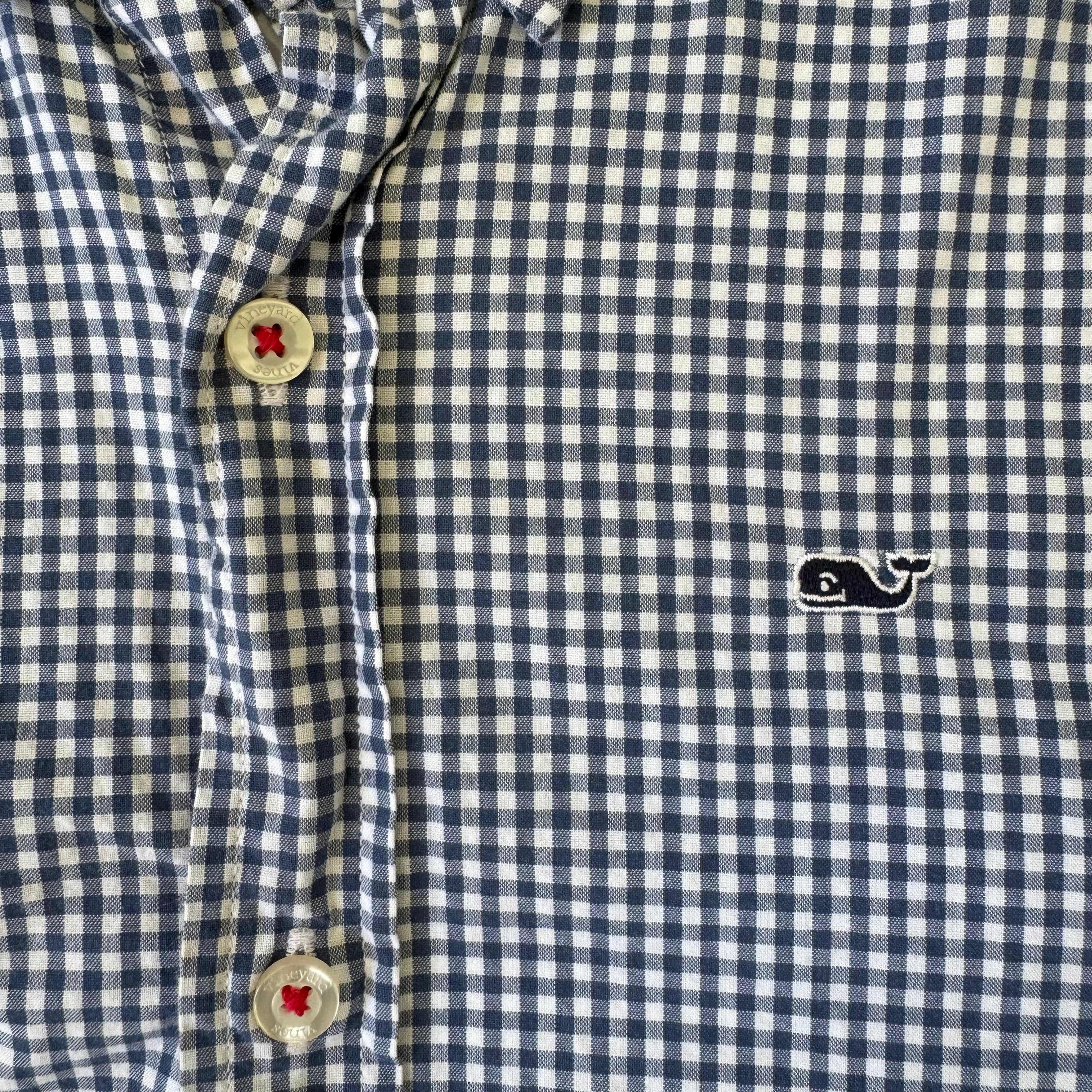 Vineyard Vines Gingham Shirt, Navy Boys Size S (8/10) in excellent condition — Recycled Lines, Fairfield CT | Premium Sustainable Consignment