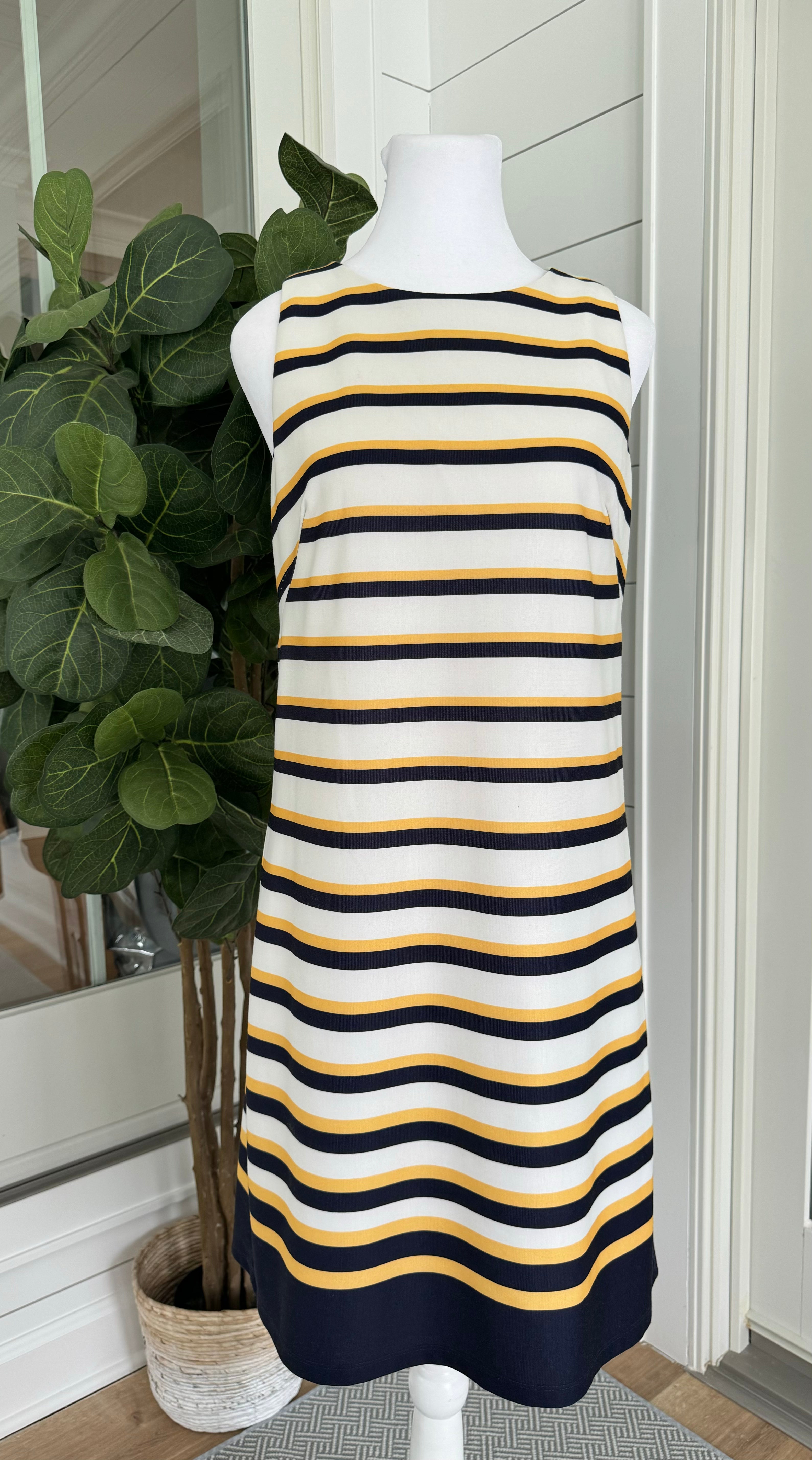 Vince Camuto Striped Tank Dress, Cream/Yellow/Navy Womens Size 10