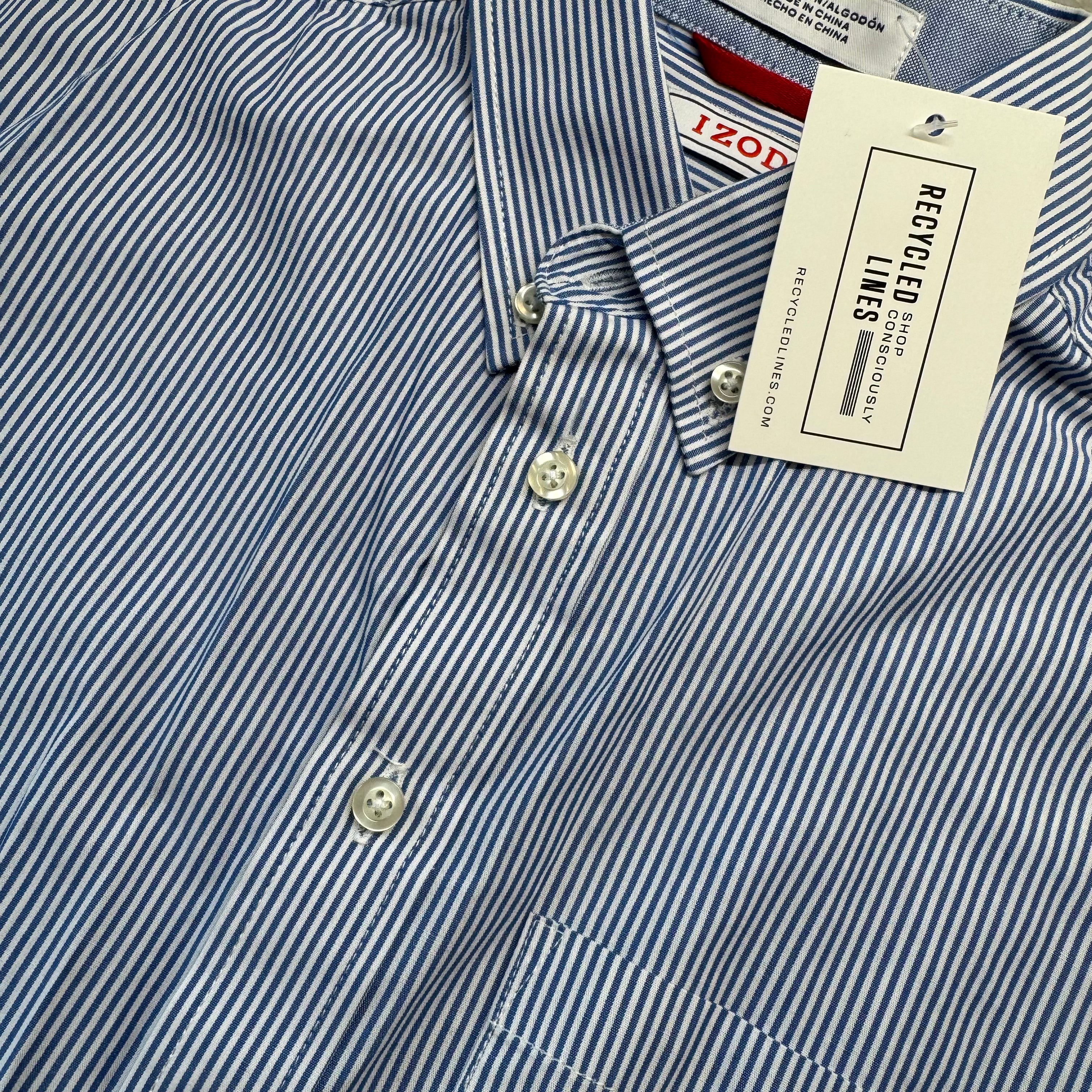 Izod Striped Button Down, Blue/White Boys Size L (14/16) — Recycled Lines Premium Consignment
