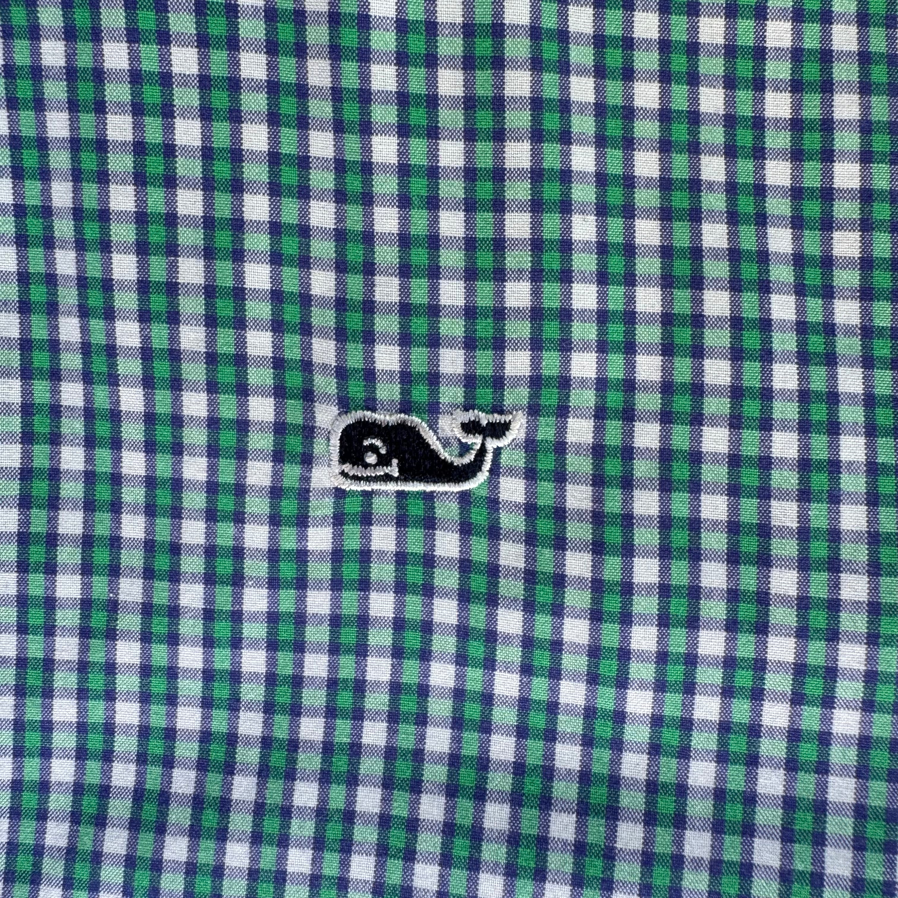 Vineyard Vines Button Down, Green/Navy Check Boys Size L (16)
