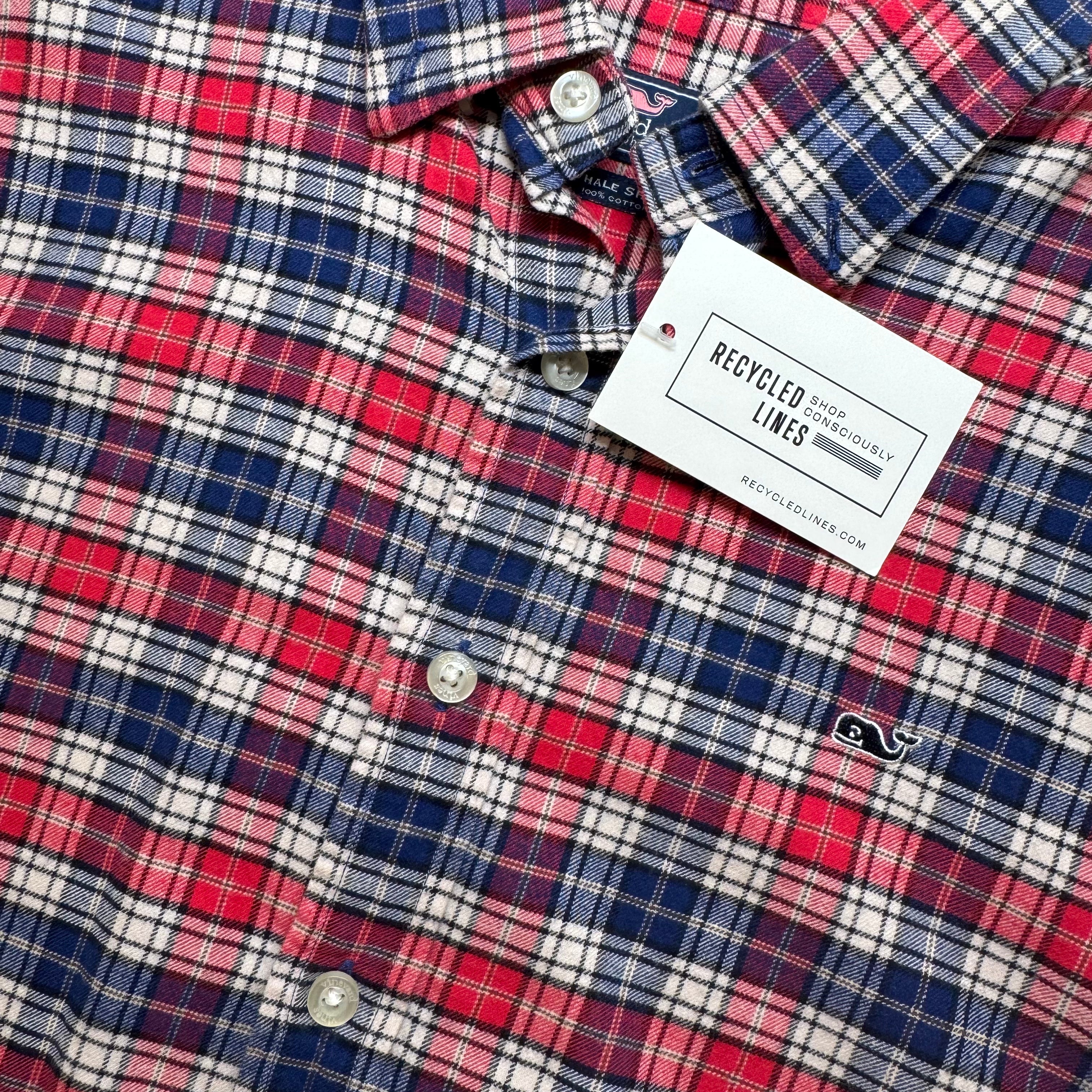 Vineyard Vines Flannel Button Down, Red/White/Blue Plaid Boys Size XL (18) in excellent condition — Recycled Lines, Fairfield CT | Premium Sustainable Consignment