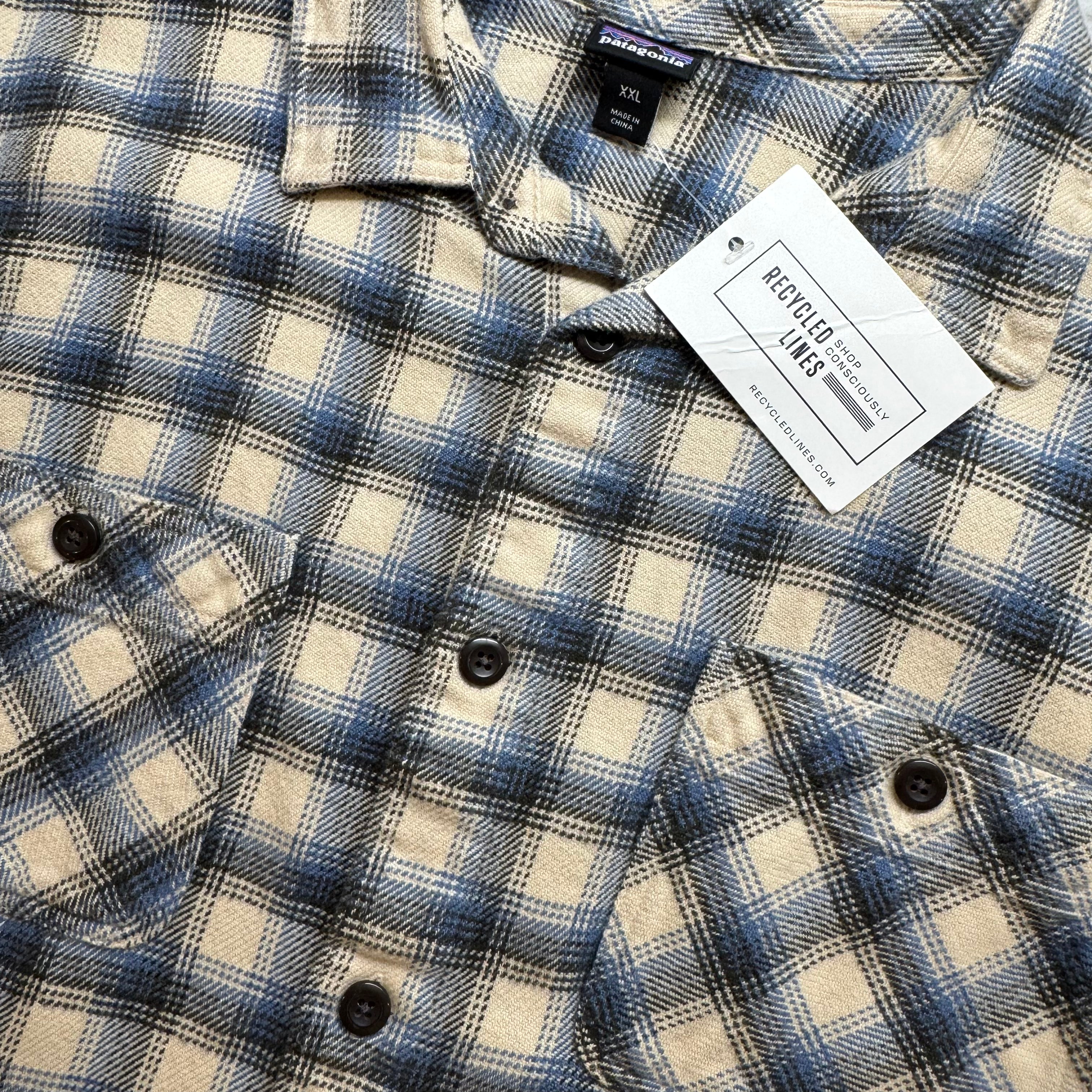 Patagonia Flannel Button Down, Blue/Cream Plaid Boys Size XXL in excellent condition — Recycled Lines, Fairfield CT | Premium Sustainable Consignment