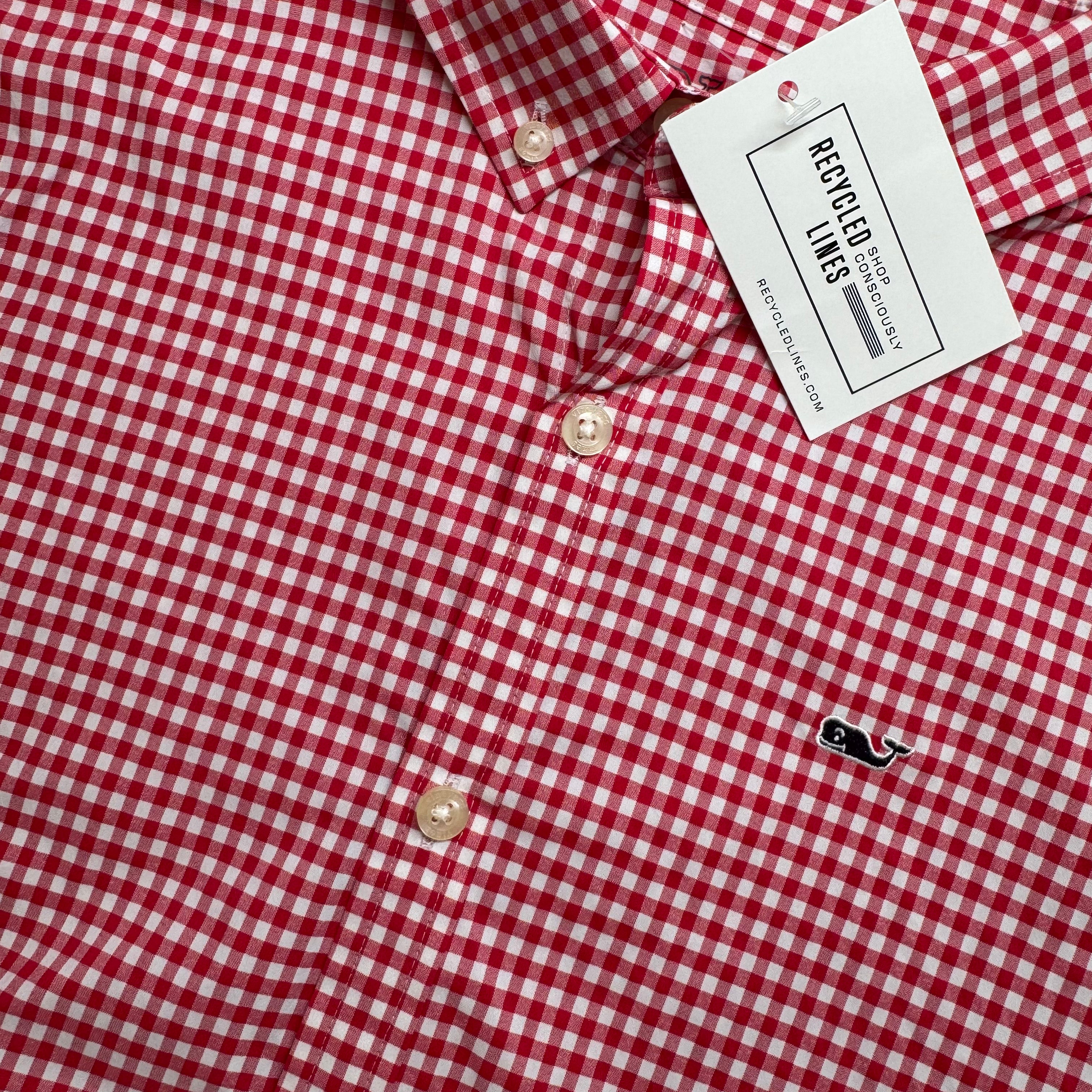 Vineyard Vines Performance Button Down, Red Plaid Boys Size M in excellent condition — Recycled Lines, Fairfield CT | Premium Sustainable Consignment