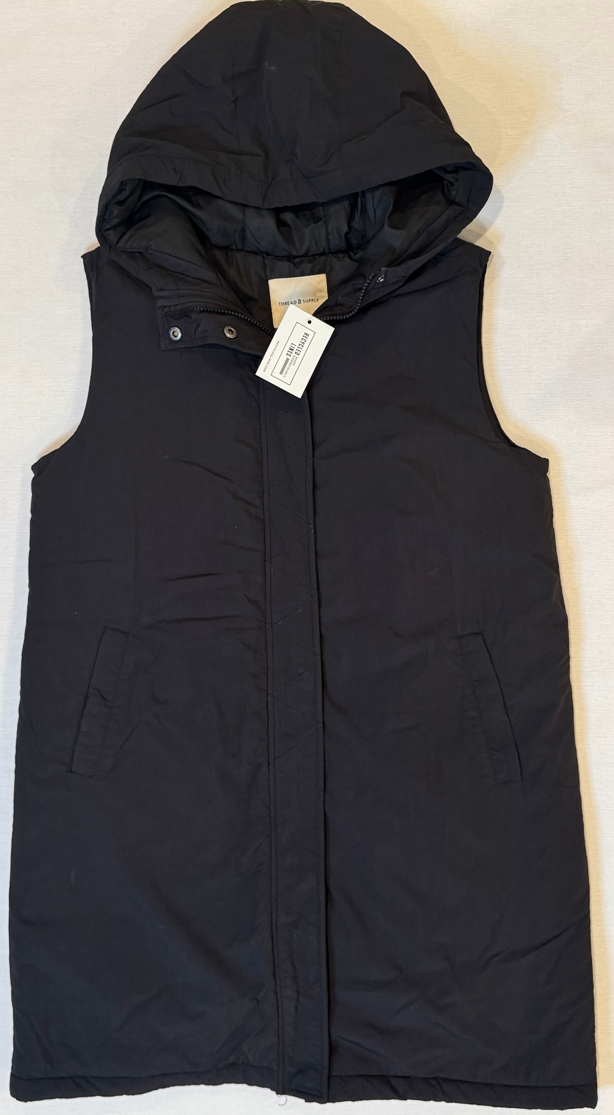 Thread & Supply Hooded Long Vest, Black Womens Size S